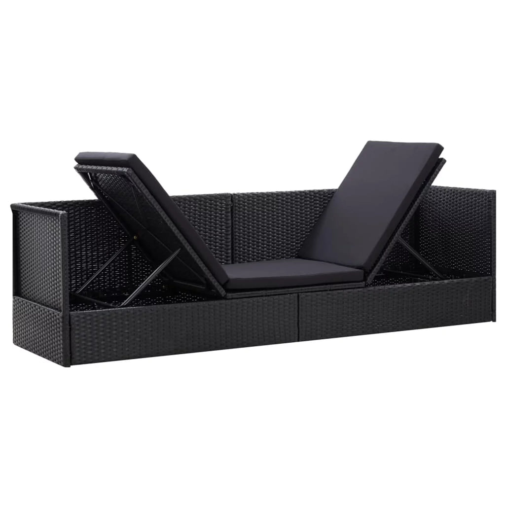 Anself Patio Sofa with Cushions and Pillow Black Poly Rattan Backrest Adjustable Sun Bed for Garden, Poolside, Backyard, Balcony, Outdoor Furniture 78.7 x 23.6 x 22.8 Inches (L x W x H)