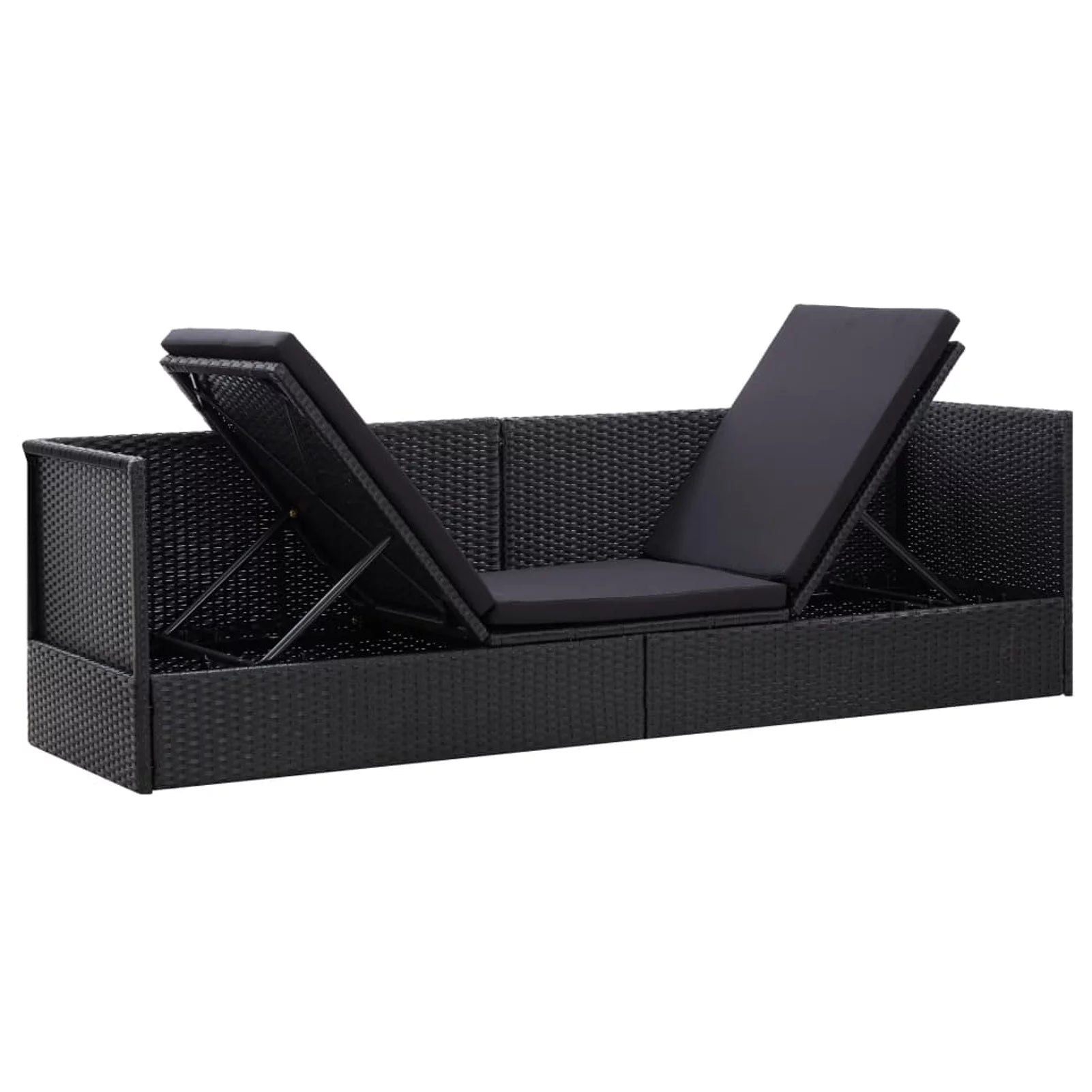 Anself Patio Sofa with Cushions and Pillow Black Poly Rattan Backrest Adjustable Sun Bed for Garden, Poolside, Backyard, Balcony, Outdoor Furniture 78.7 x 23.6 x 22.8 Inches (L x W x H)