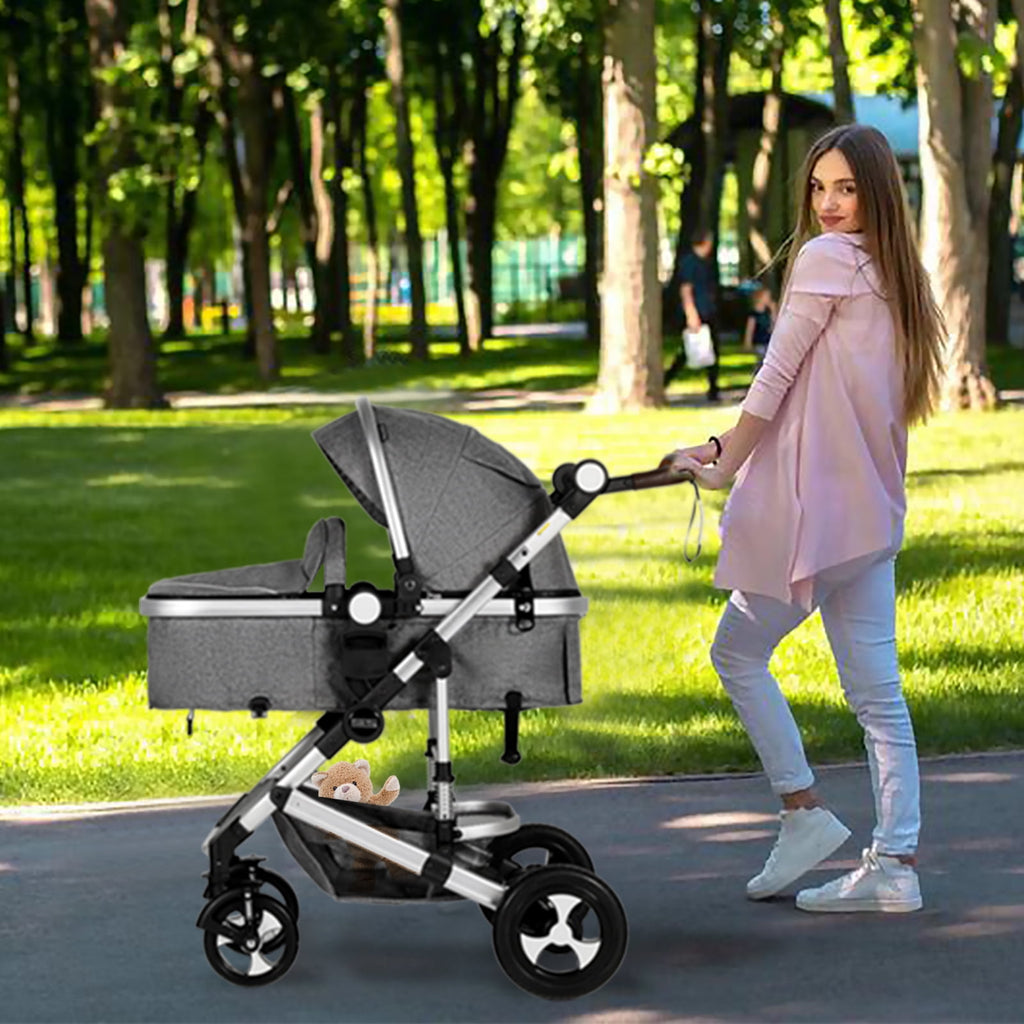 AILEEKISS 3 in 1 Baby Stroller, Convertible Newborn Bassinet Stroller Unisex Infant Carriage, Black