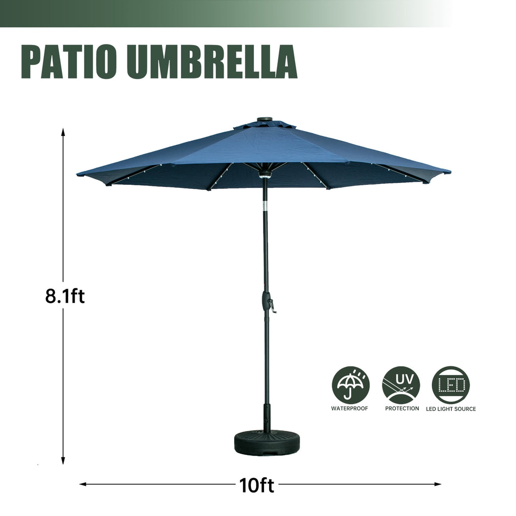 Autlaycil 10 ft Solar Patio Umbrellas with 40 LED lights for Market Outdoor Pool, Steel Tilt Crank, Navy Blue