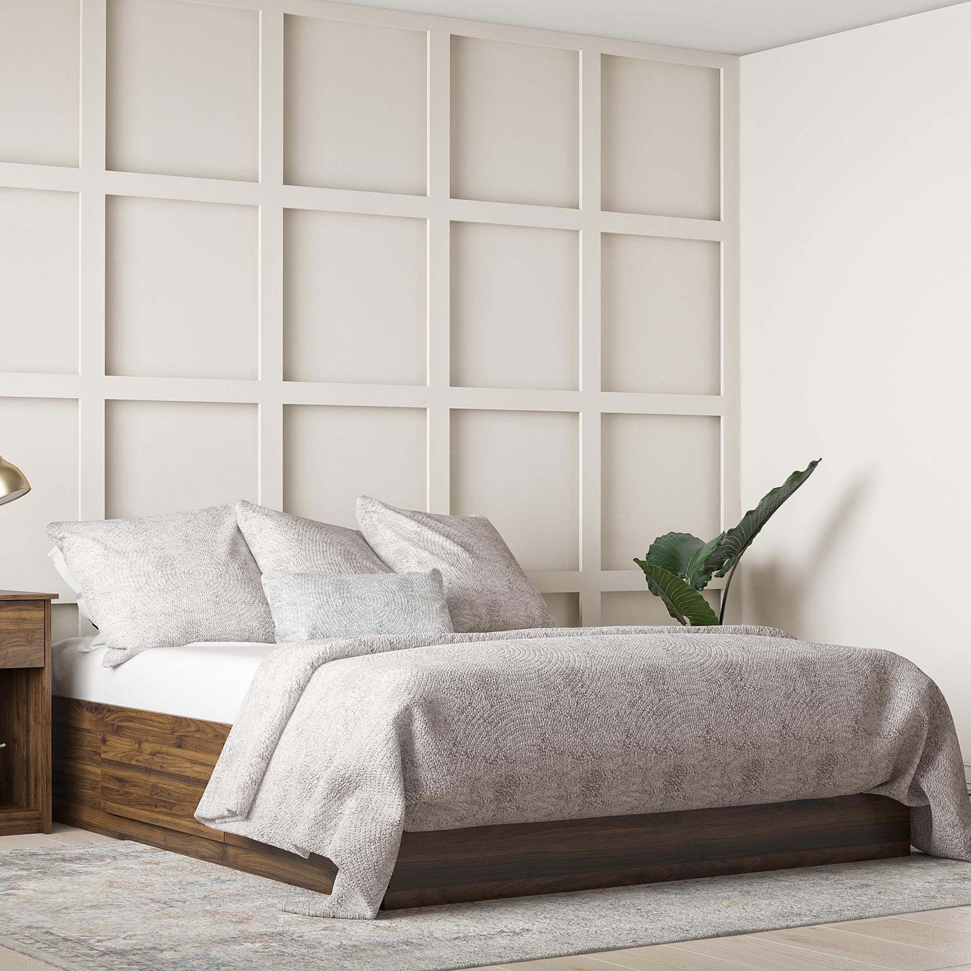 Ameriwood Home Twin Platform Bed with Drawers, Ivory Oak