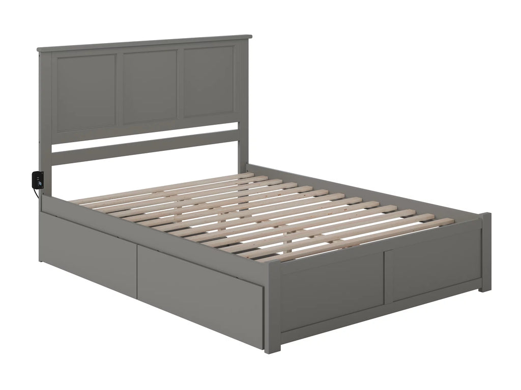 AFI Madison King Solid Wood Platform Bed with Footboard & 2 Storage Drawers in Grey