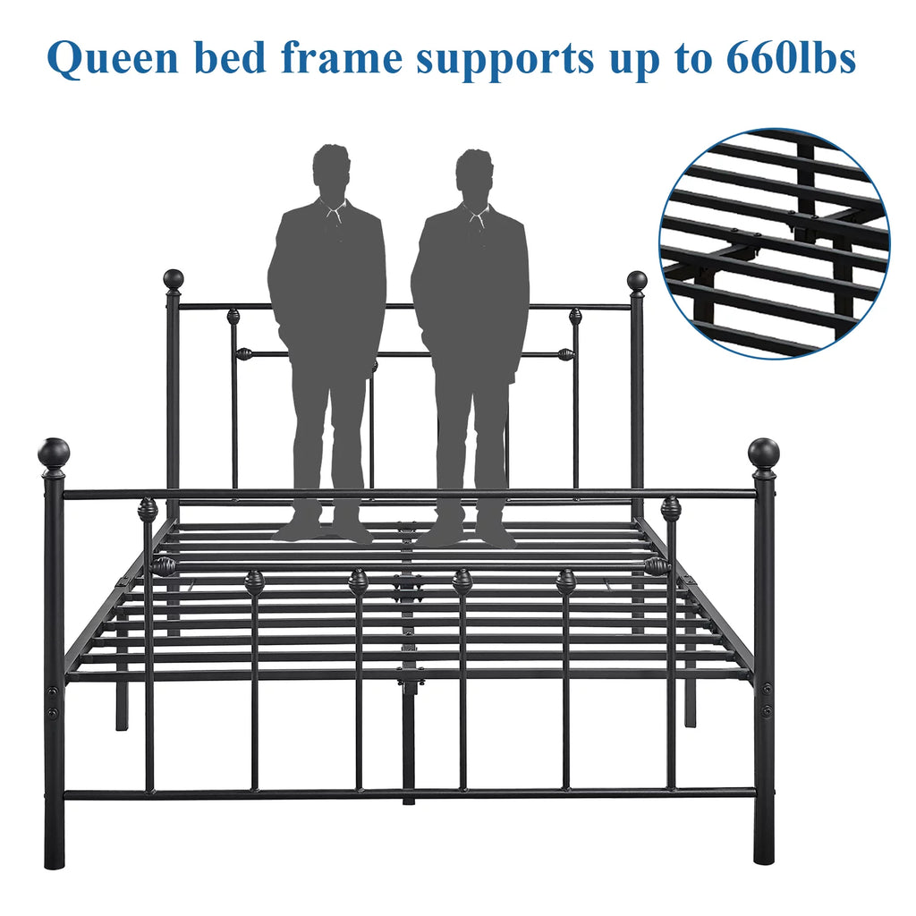 Antique Queen Size Platform Bed with Victorian Iron Headboard/Slats Support