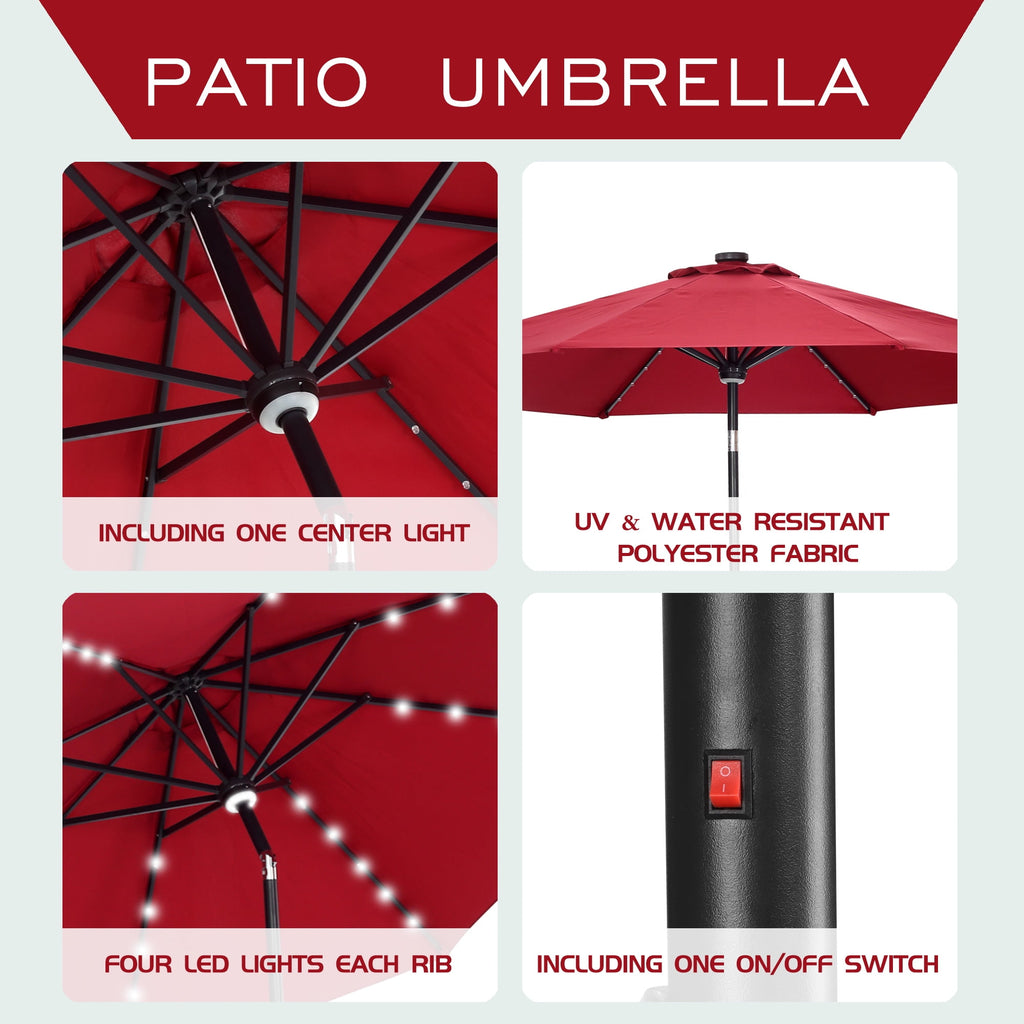 Autlaycil 10 ft Solar Patio Umbrellas with 40 LED lights for Market Outdoor Pool, Steel Tilt Crank, Navy Blue