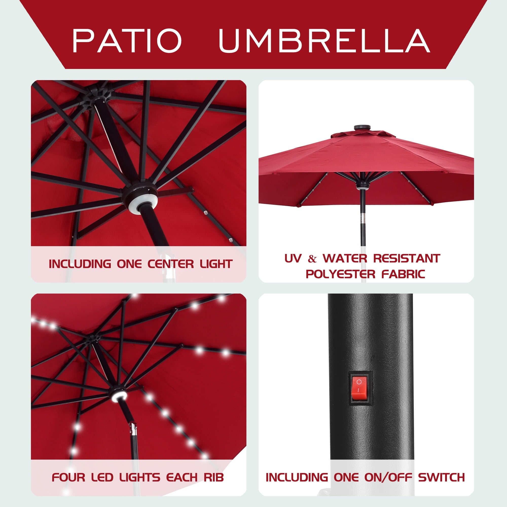 Autlaycil 10 ft Solar Patio Umbrellas with 40 LED lights for Market Outdoor Pool, Steel Tilt Crank, Navy Blue