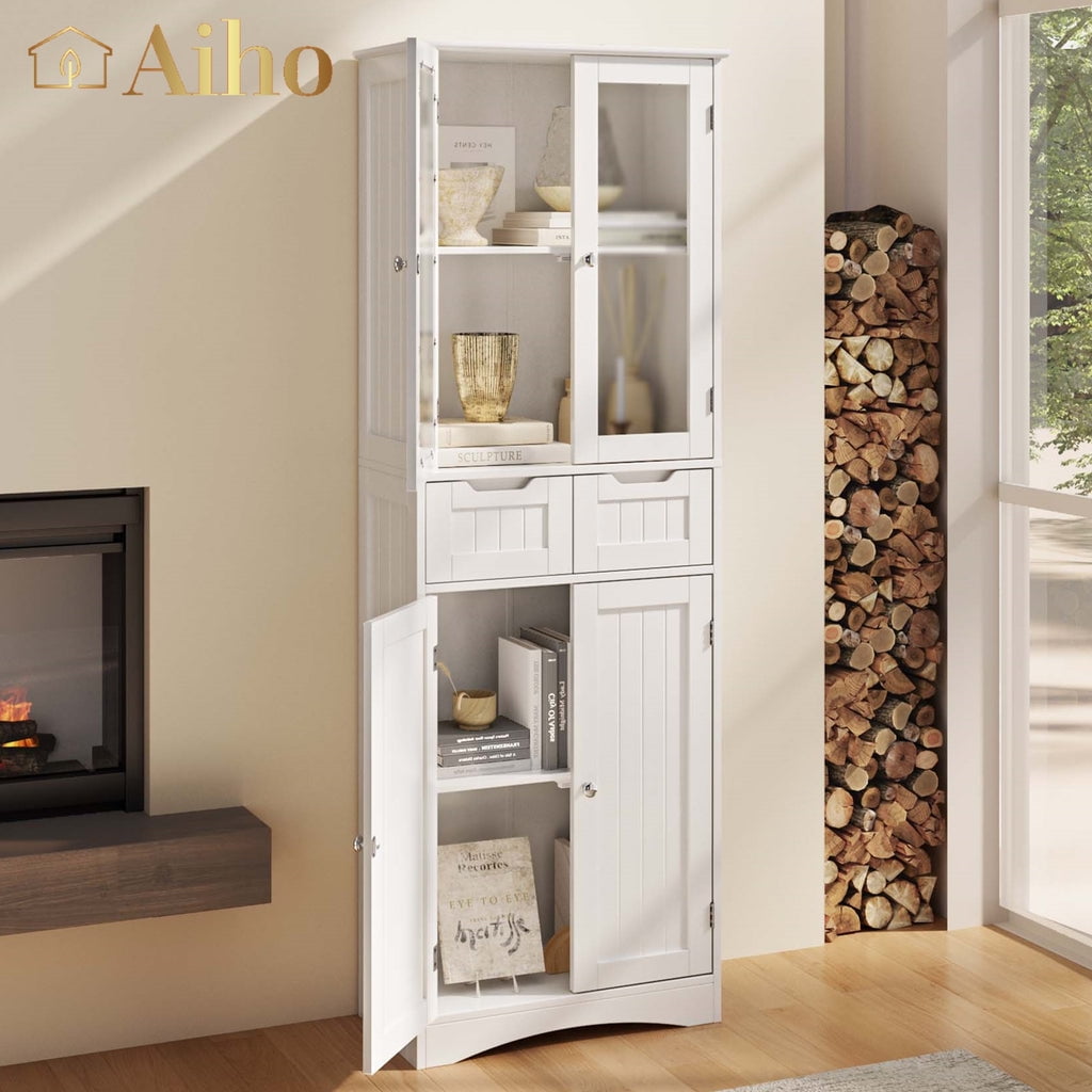 Aiho 47" H Kitchen Pantry Cabinet with 2 Doors and 2 Drawers, Solid & Sturdy, Storage Cabinet for Entryway, Kitchen - White