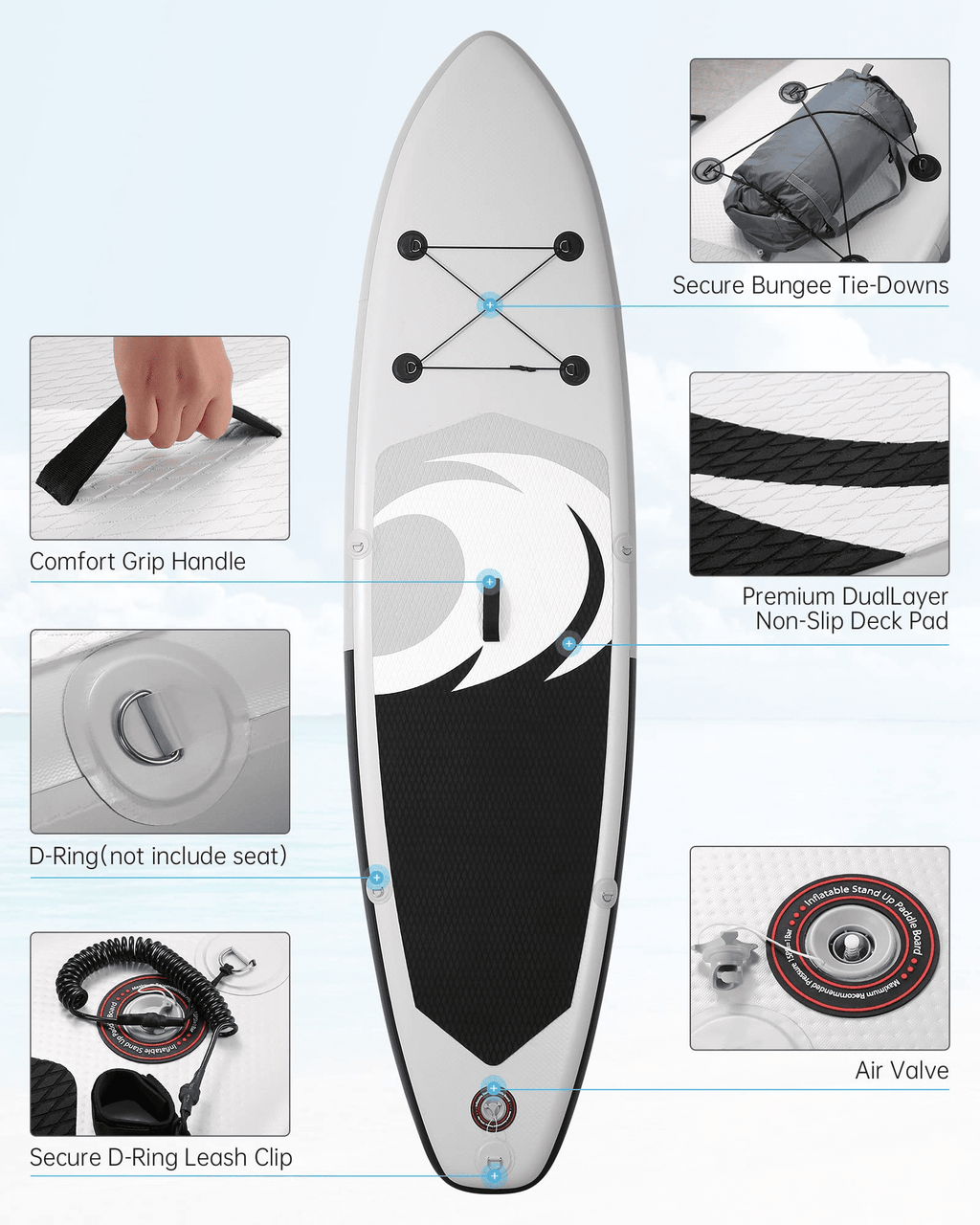 10' Inflatable Stand up Paddle Board 6' Thick  SUP Paddle Board with Paddleboard Accessories Triple Action Pump Fishing Green