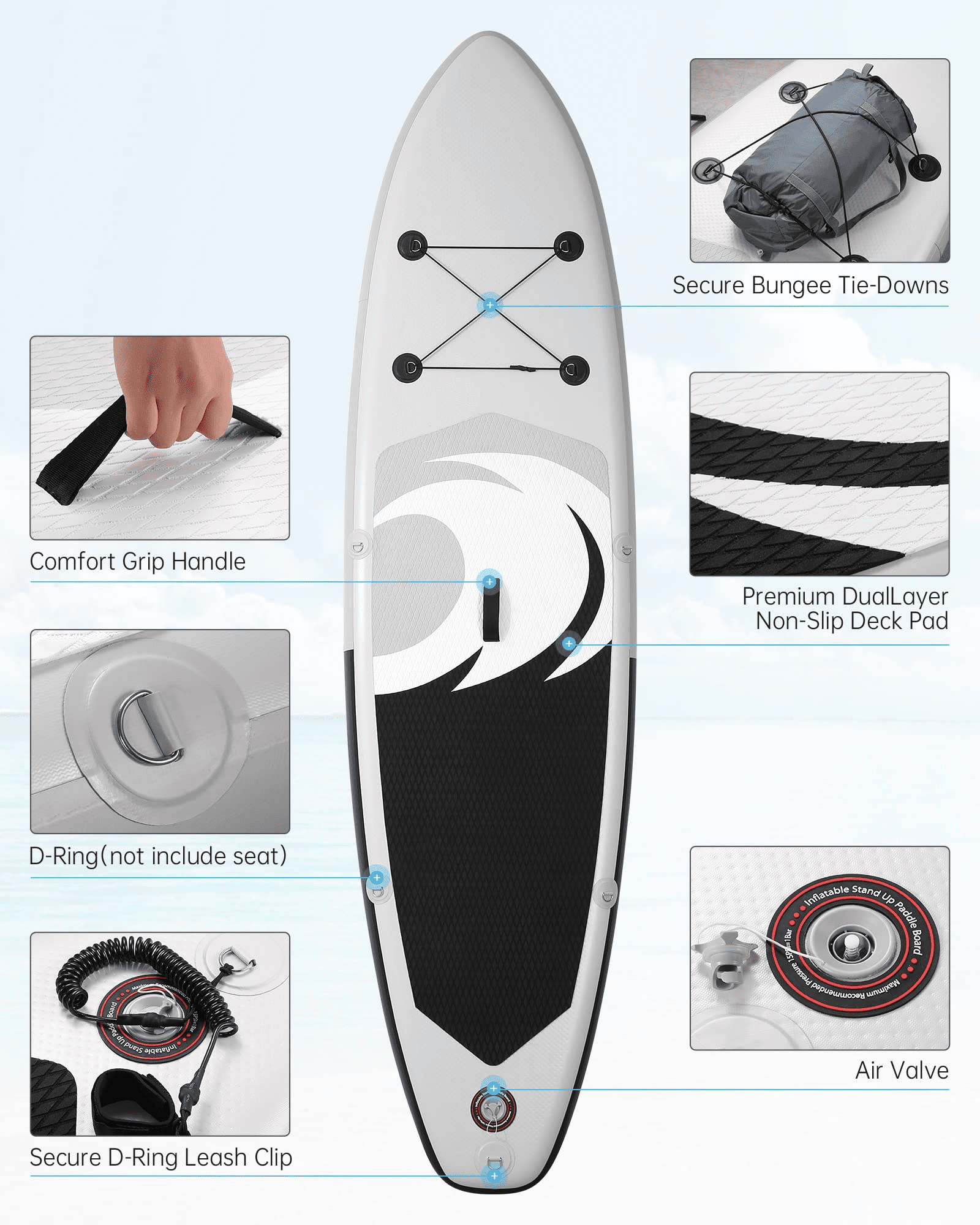 10' Inflatable Stand up Paddle Board 6' Thick  SUP Paddle Board with Paddleboard Accessories Triple Action Pump Fishing Green