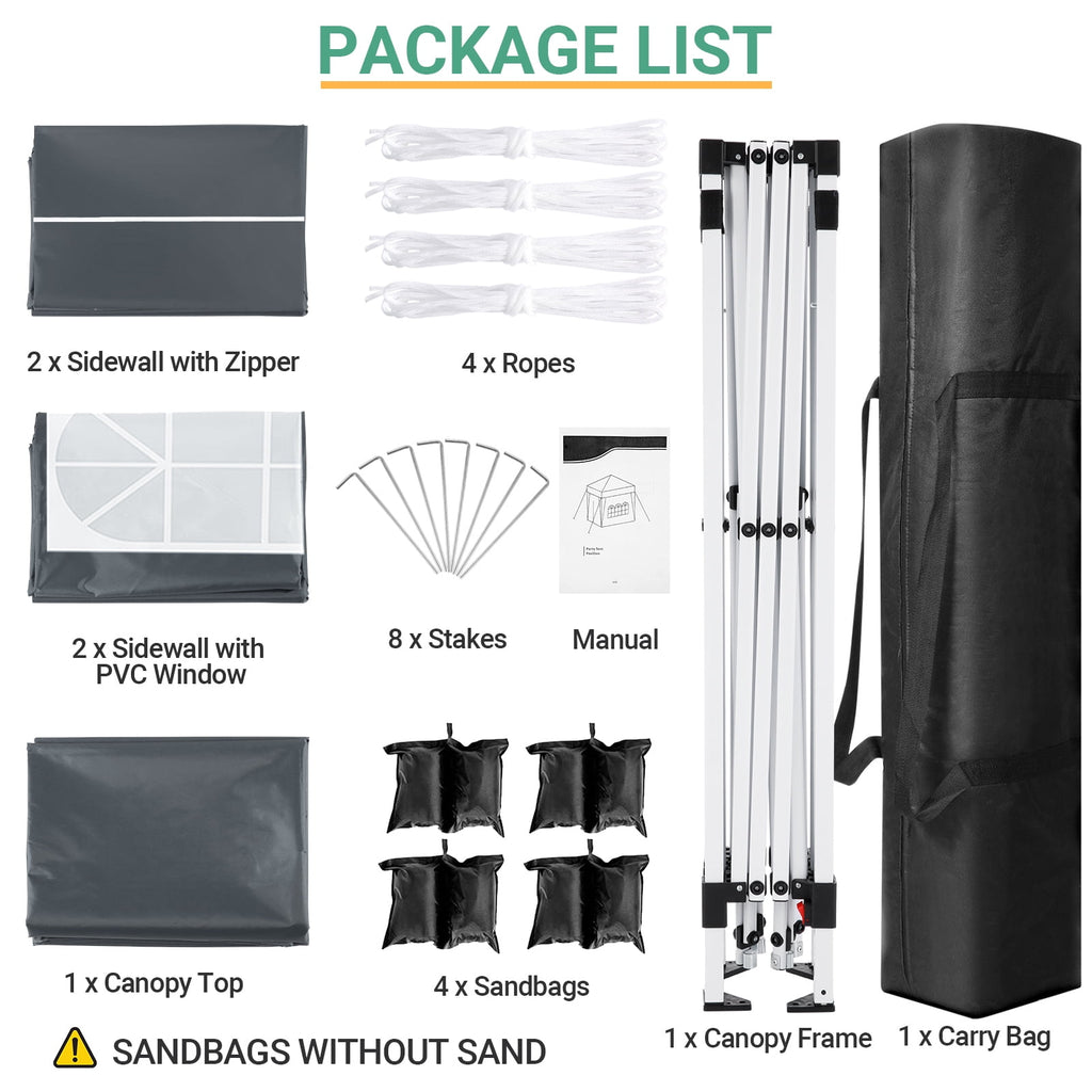 10'x10' EZ Pop Up Canopy with Top Vent, Large Commercial Tent, Waterproof and Sunproof with 4 Removable Sidewalls, Suitable for Weddings come with 4 Sandbags (Black)