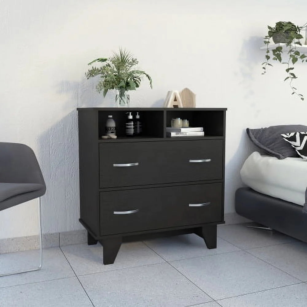 2-Drawer 2-Shelf Dresser Black Wengue
