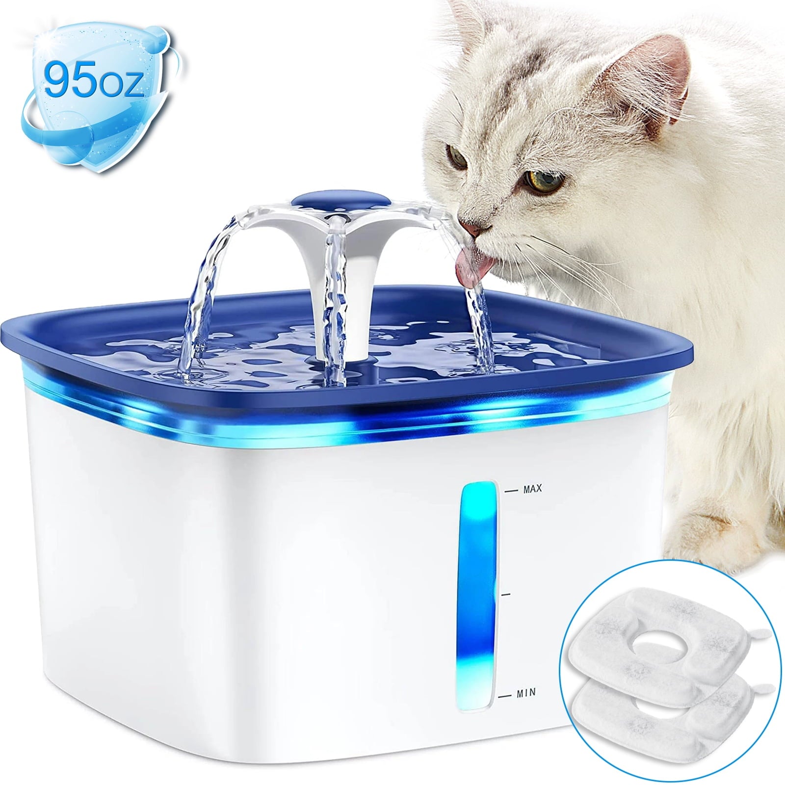 95oz/2.8L Pet Fountain, Cat Dog Water Fountain Dispenser, Automatic Electric Cat Water Bowl with Smart Pump,Blue