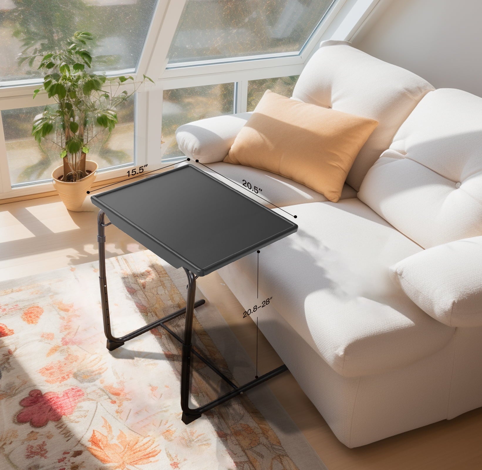 2 Pack Folding 6 Height & 3 Tilt Angles TV Tray Table Set Sofa Desk TV Dinner Tray for Home Office,Black