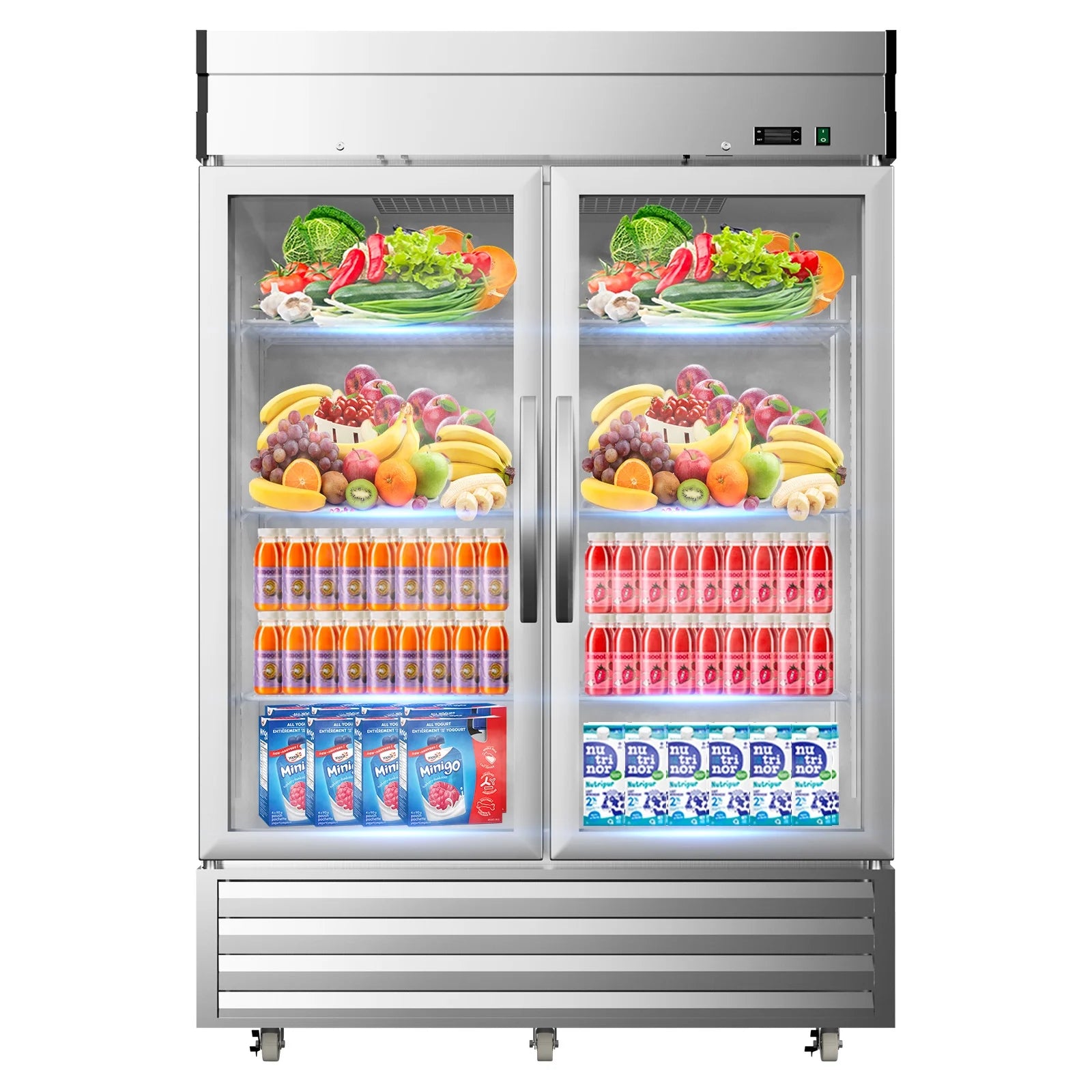 54"W 49 Cu.ft Commercial Refrigerator, NSF Stainless Steel Upright Reach-in, Solid Locked Door Dynamic Cooling with Lighting Temperature 33°F-41°F for Restaurant Bar Shop Residential