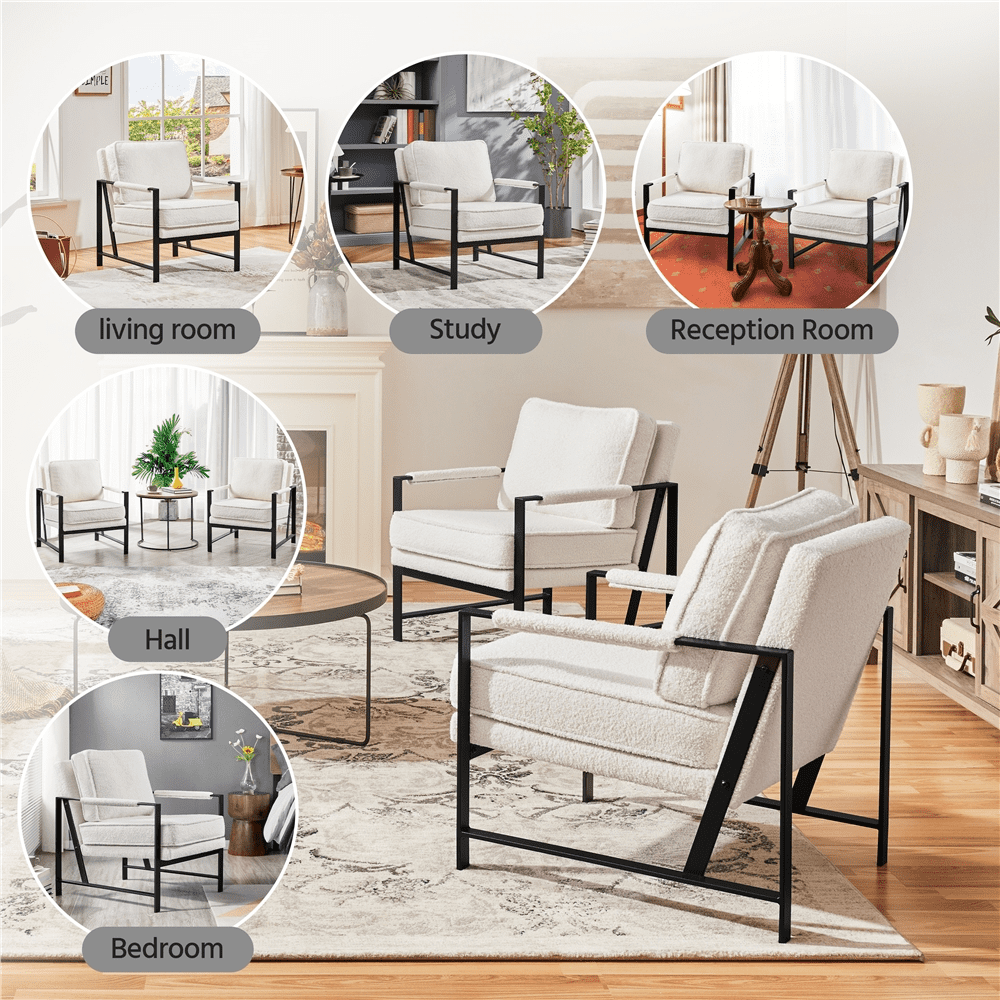 Alden Design Mid-Century Modern Accent Chair with Metal Frame, Brown Faux Leather