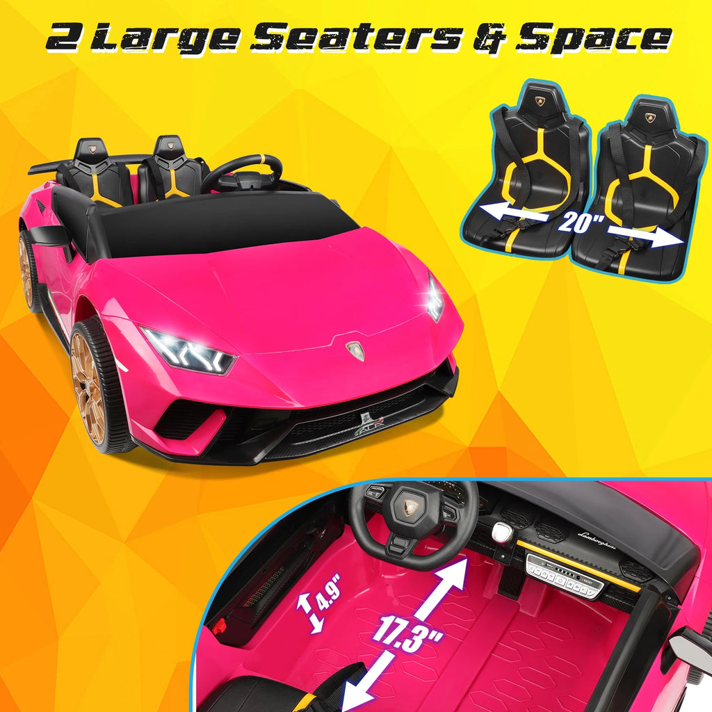 24V Ride on Cars 2 Seater for Kids, Lamborghini Huracan Battery Powered Ride on Toy Sports Car with Remote Control, Electric Car for Girls Boys 3-8 with Music/LED Lights/Bluetooth/4WD, Pink