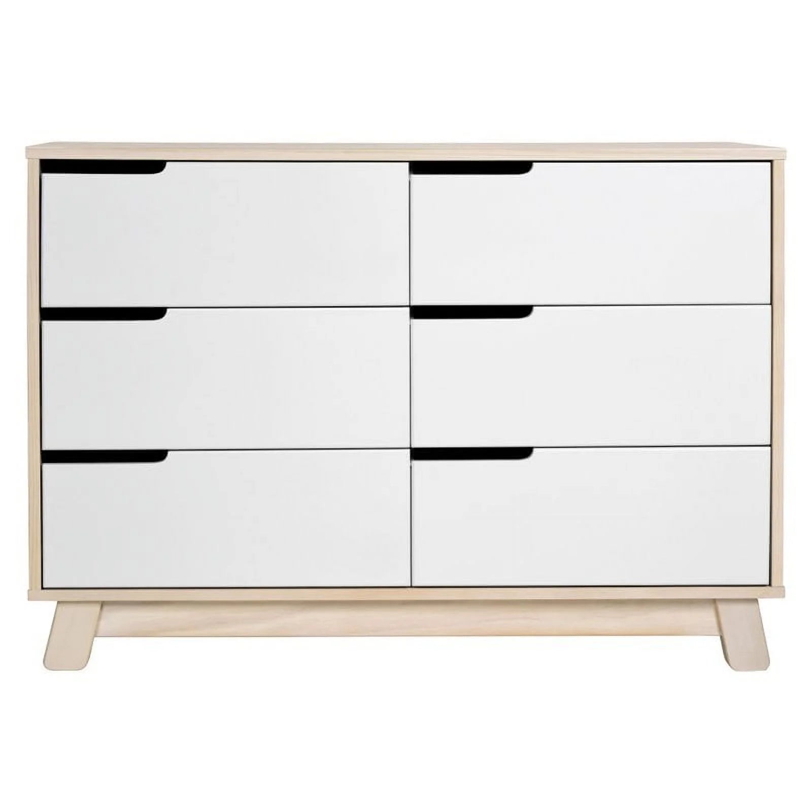 Babyletto Hudson 6 Drawer Double Wood Dresser in Washed Natural and White Beige
