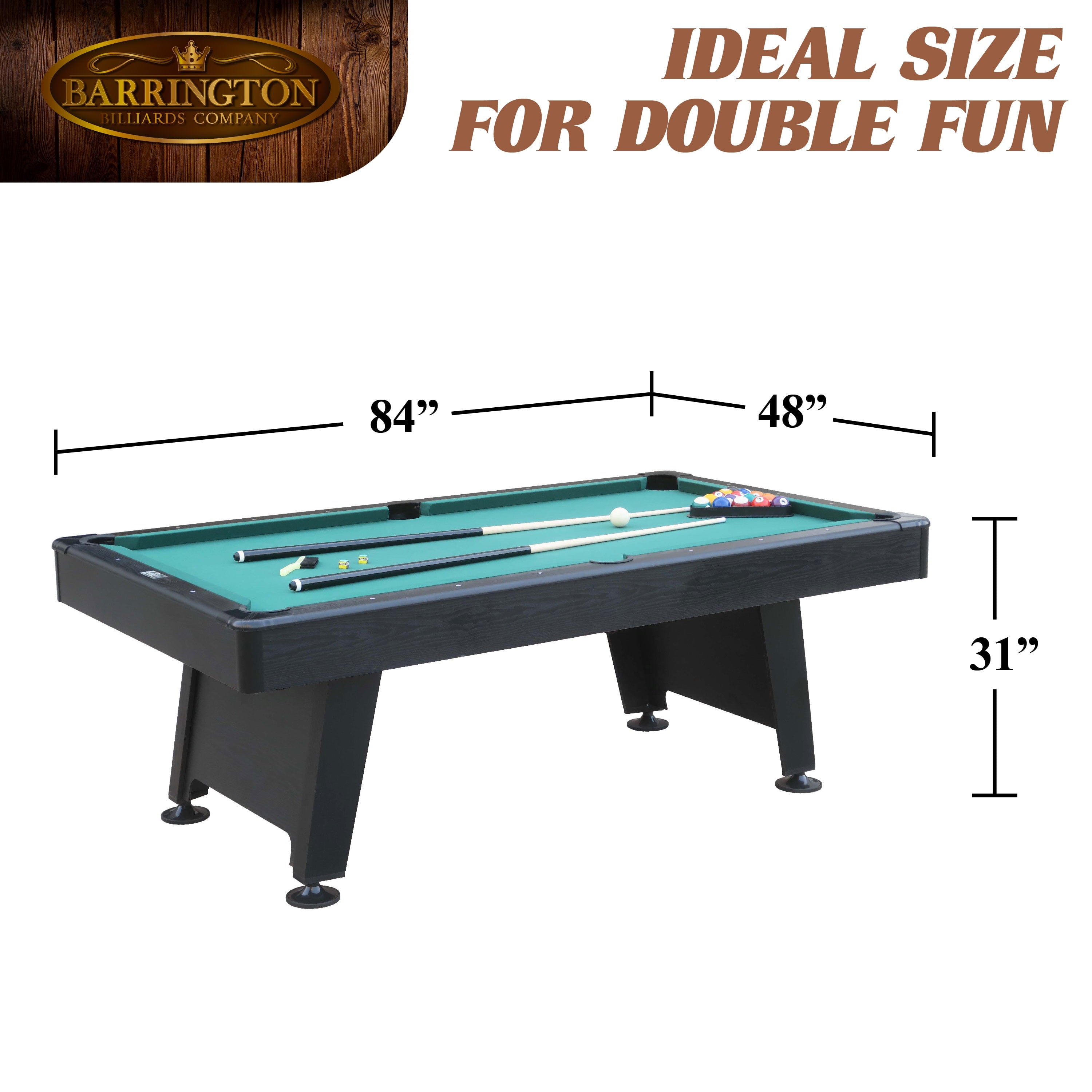 Barrington Billiard 84" Arcade Pool Table with Bonus Dartboard Set, Green, New