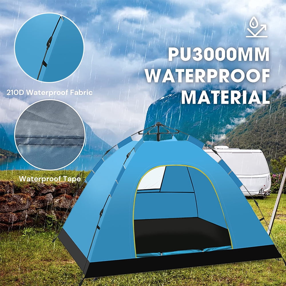 Aedavey Camping Tent 3 Person Automatic Pop Up Instant Tent Waterproof Windproof Portable 7' x 7' x 53" Lake Blue