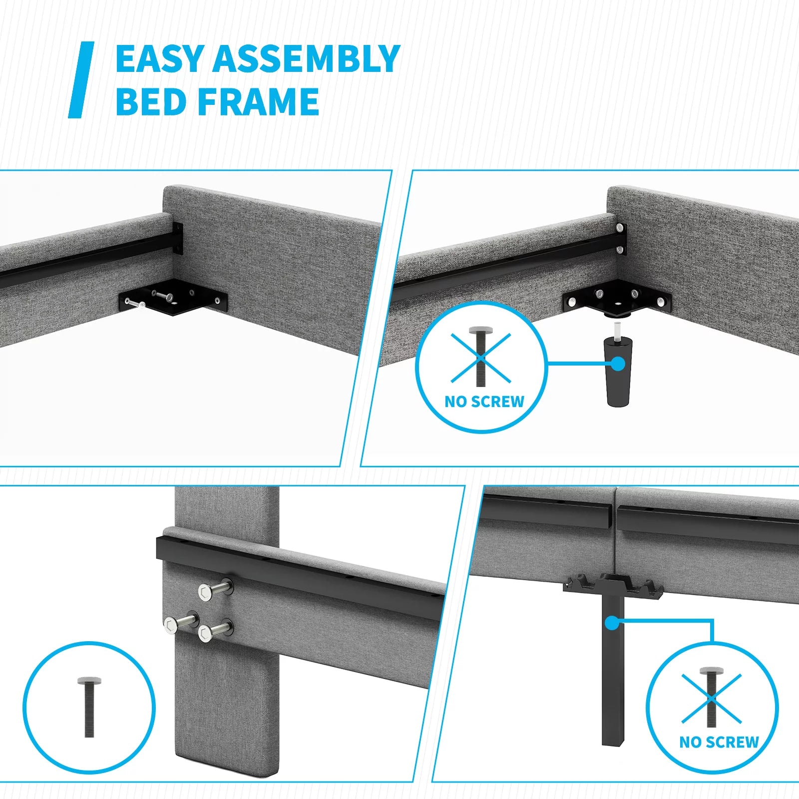 BALUS Full Bed Frame with Upholstered Headboard, Linen Fabrics, Metal Frame and Wood Slats Support, Madison Bed with Classic Modern Design, Easy Assembly, No Box Spring, Dark Gray