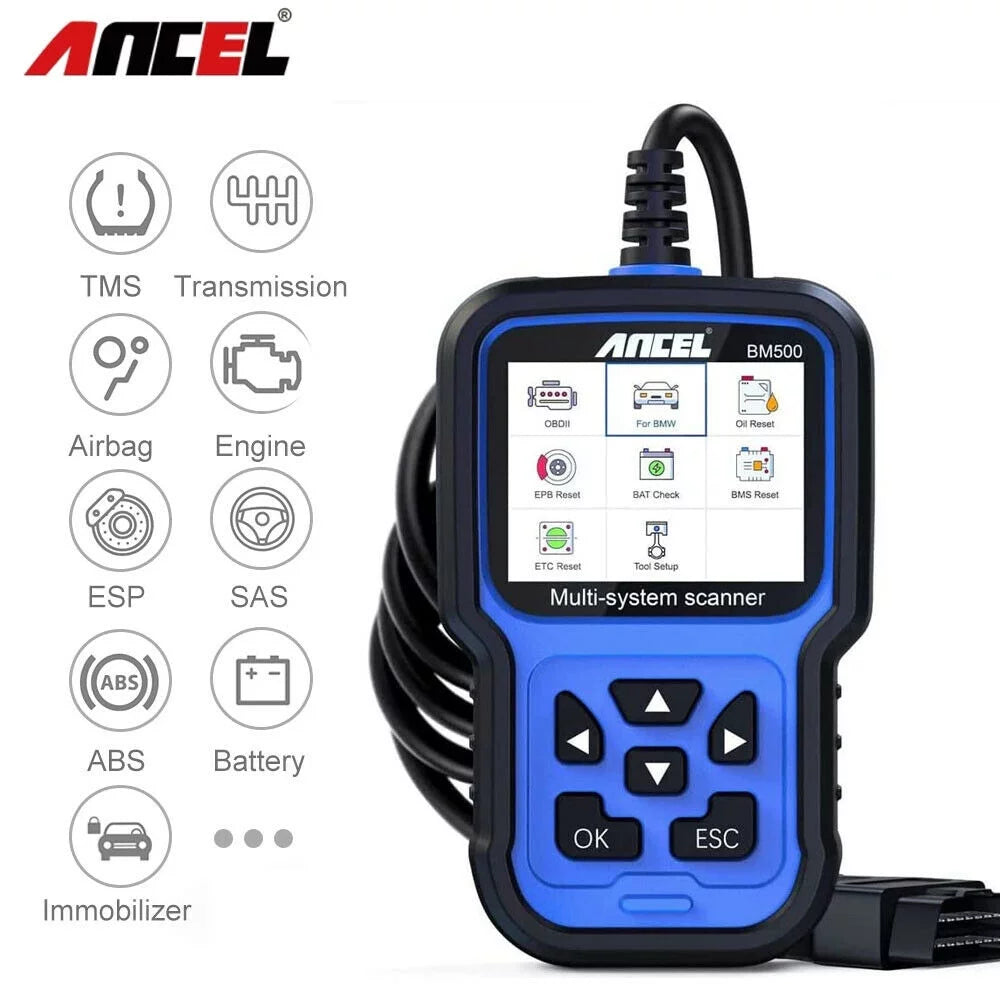ANCEL BM500 OBD2 Scanner For BMW Mini Car Diagnostic Tool ABS SRS TCM 4WD HVAC IMMO System For BMW/CBS EPB ETC BMS PCM Oil Reset