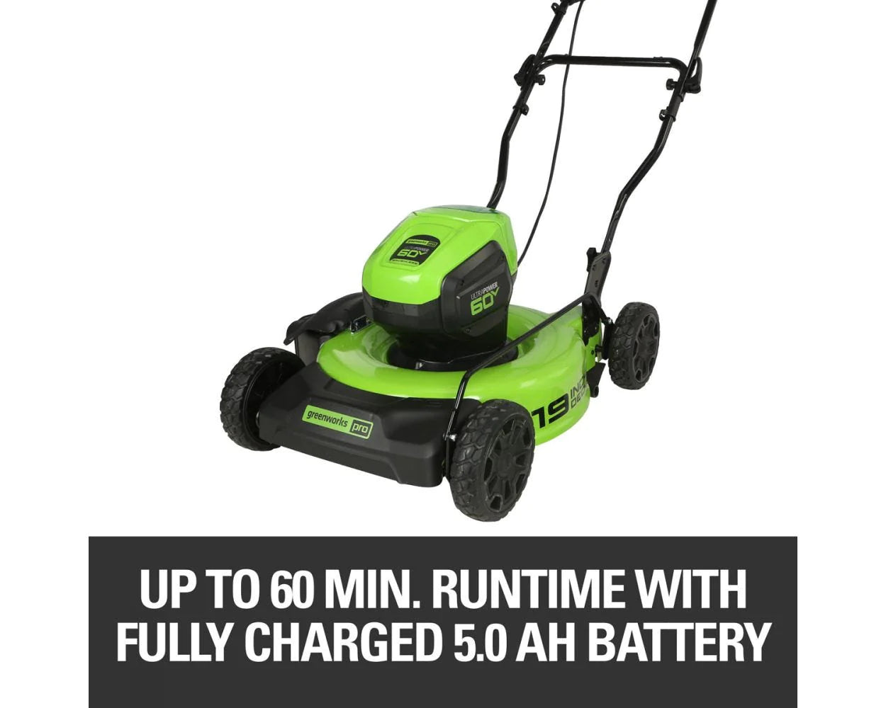 Greenworks 60V 19" Cordless Battery Push Lawn Mower with 5.0Ah Battery & Charger 2531802