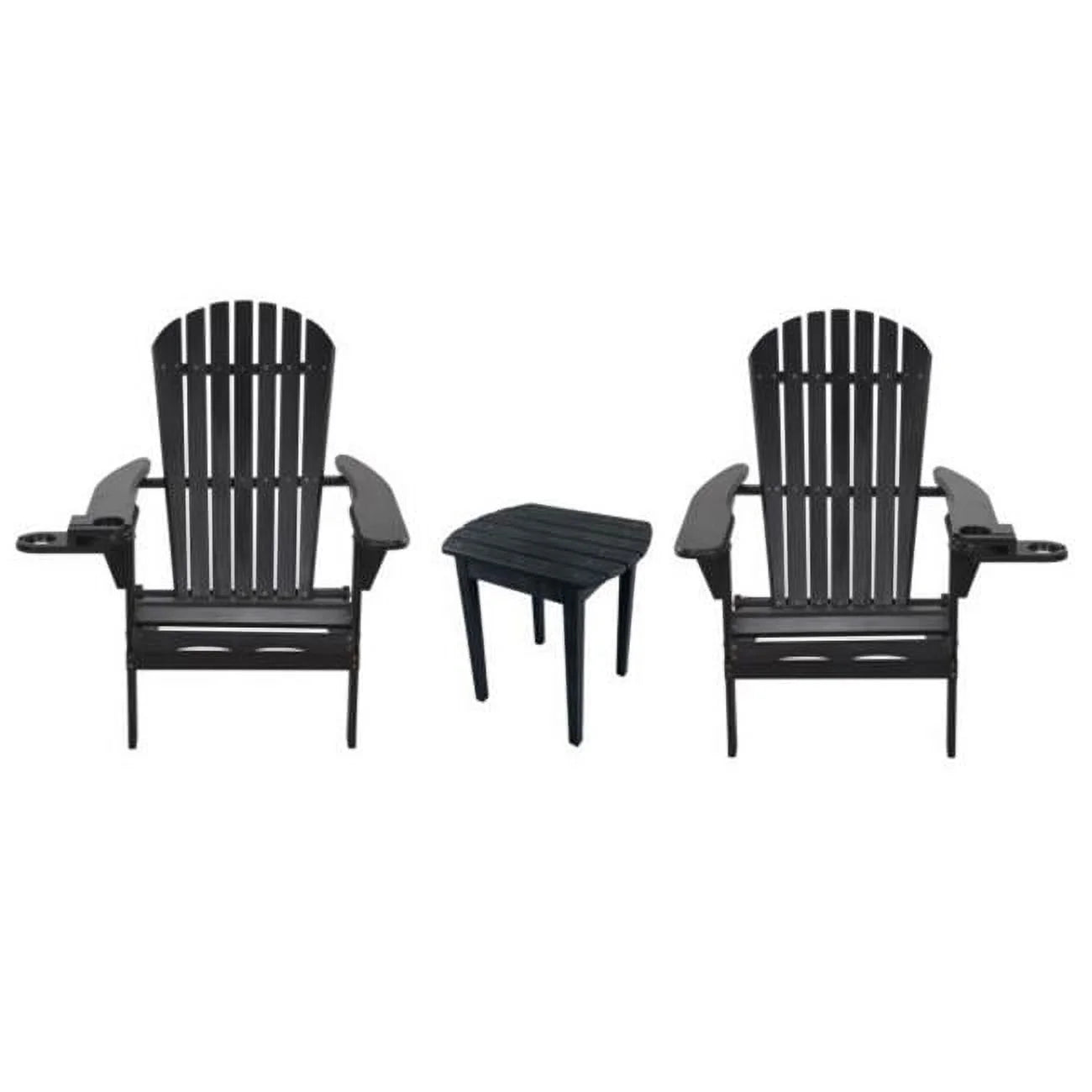 35 x 32 x 28 in. 2 Foldable Adirondack Chair with Cup Holder & End Table, Black