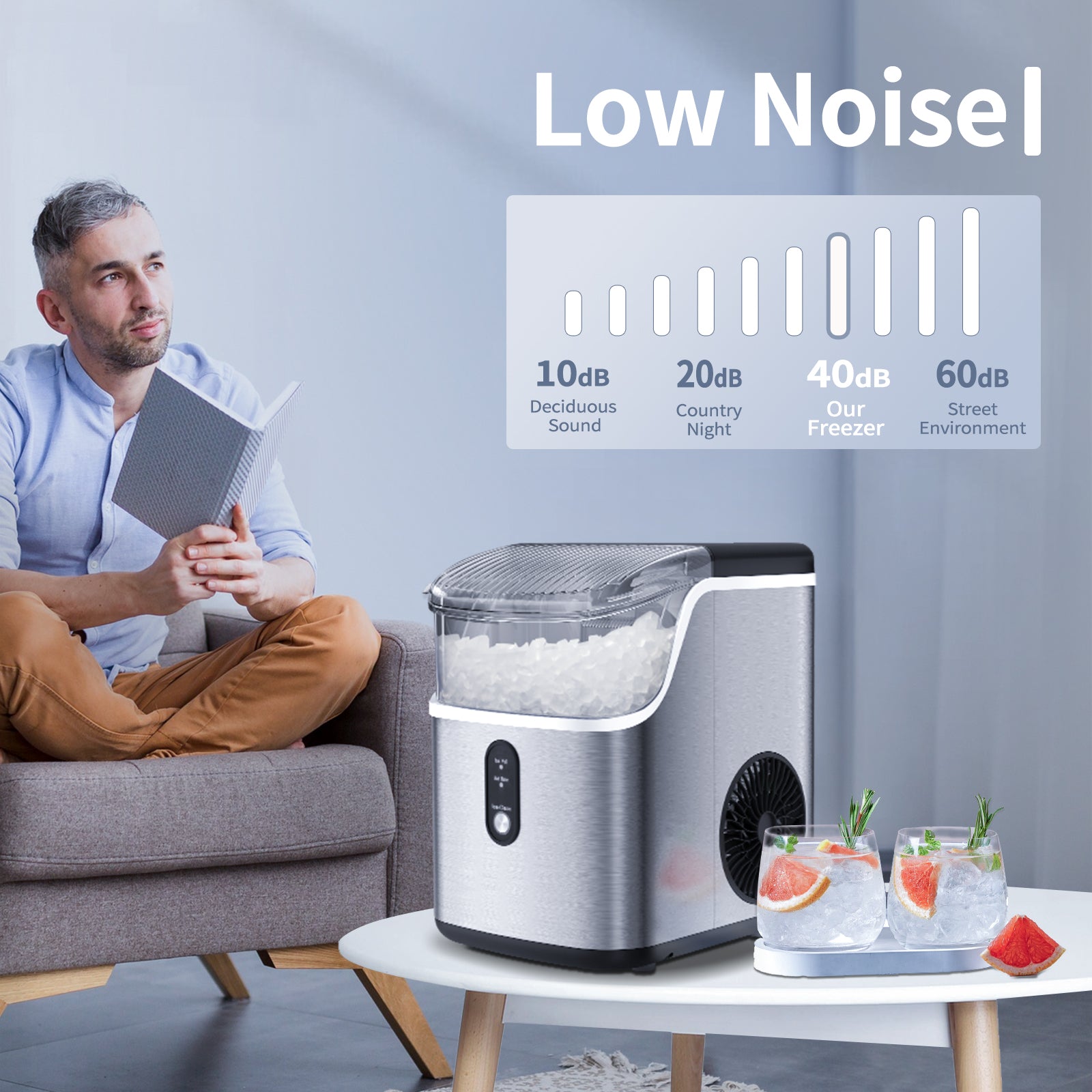 Auseo Fingerprint-resistant Nugget Ice Maker Countertop with Soft Chewable Pellet Ice, 33lbs/24H, Self-Cleaning, Stainless Steel, for Home/Office/Party - (Silver)