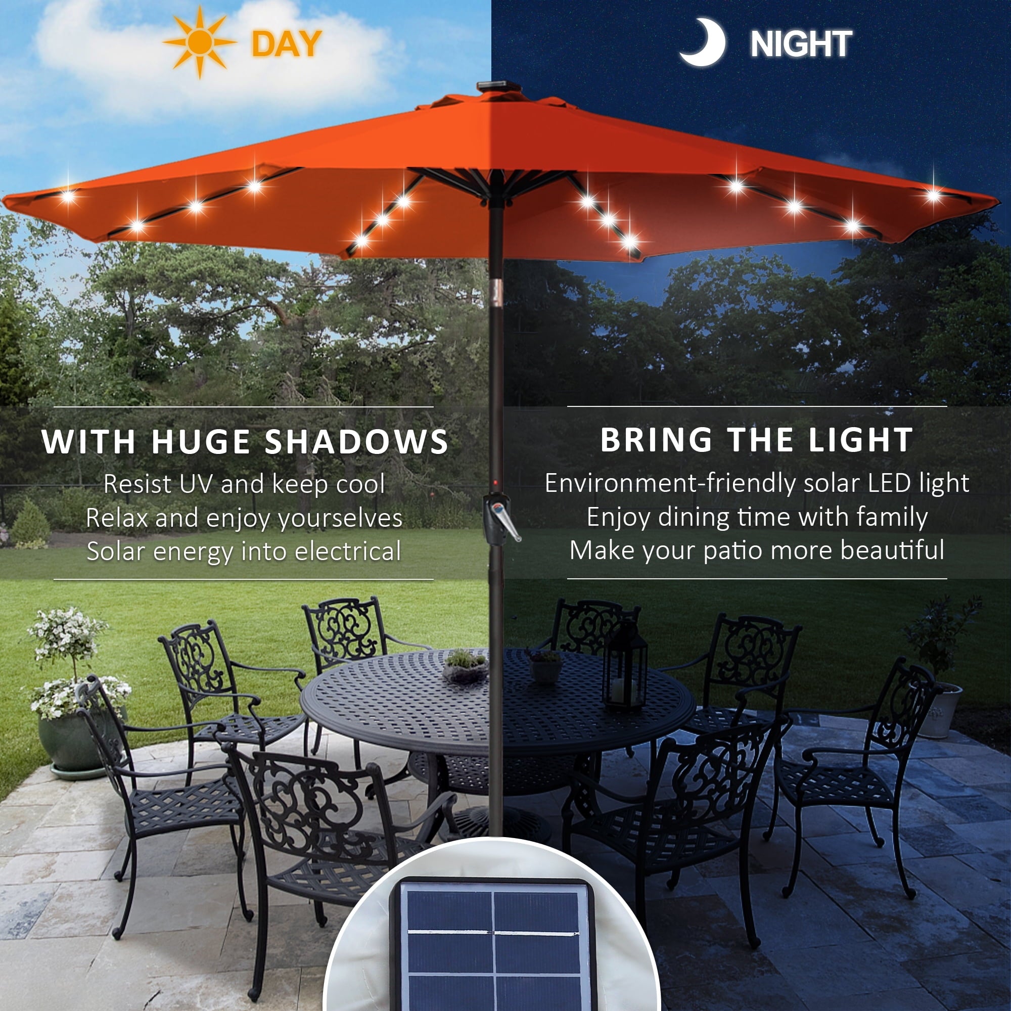 ABCCANOPY 7.5ft Patio Solar Umbrella LED Outdoor Umbrella with Tilt and Crank, Turquoise