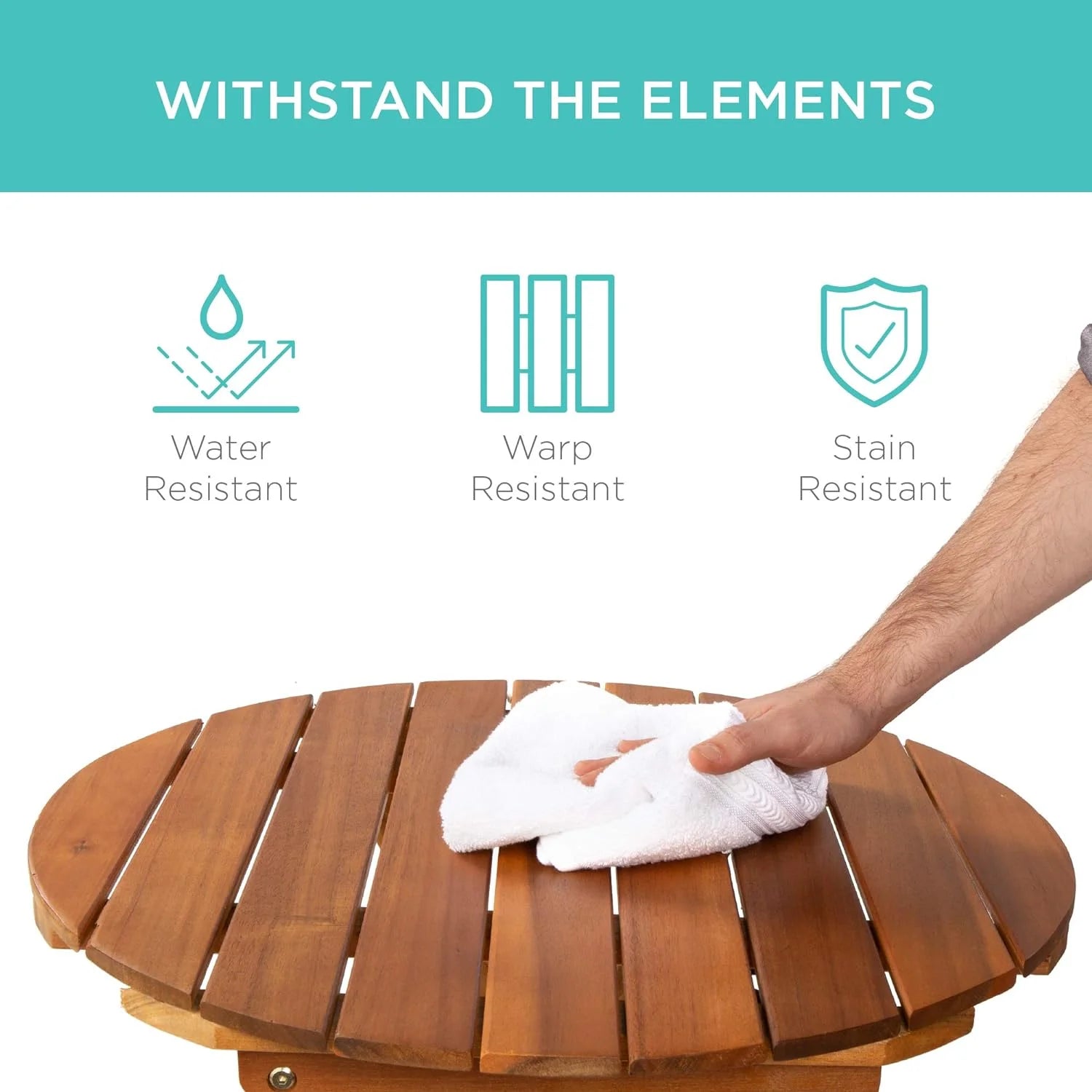 3-Piece Acacia Wood Bistro Set, Folding Patio Furniture for Backyard, Balcony, Deck w/ 2 Chairs, Round Coffee Table, Teak Finish - Natural