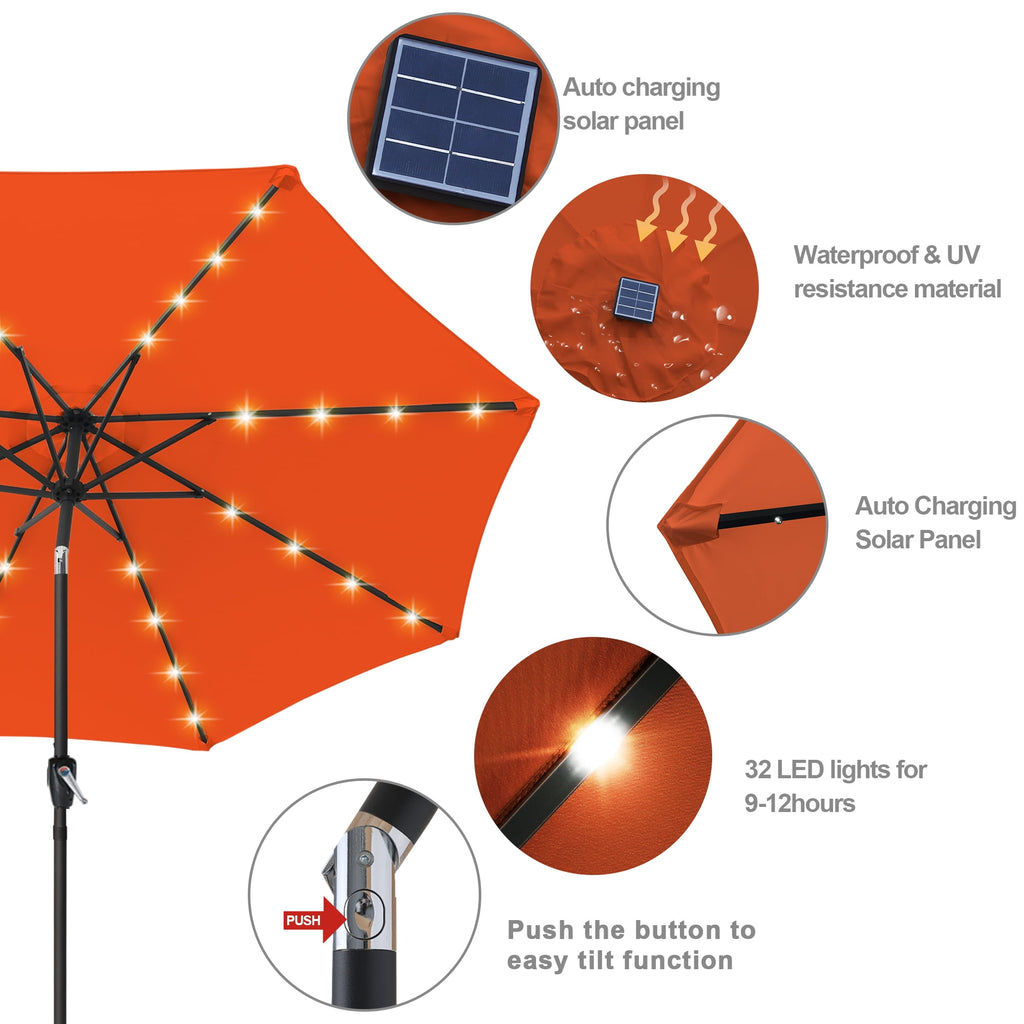 ABCCANOPY 7.5ft Patio Solar Umbrella LED Outdoor Umbrella with Tilt and Crank, Turquoise