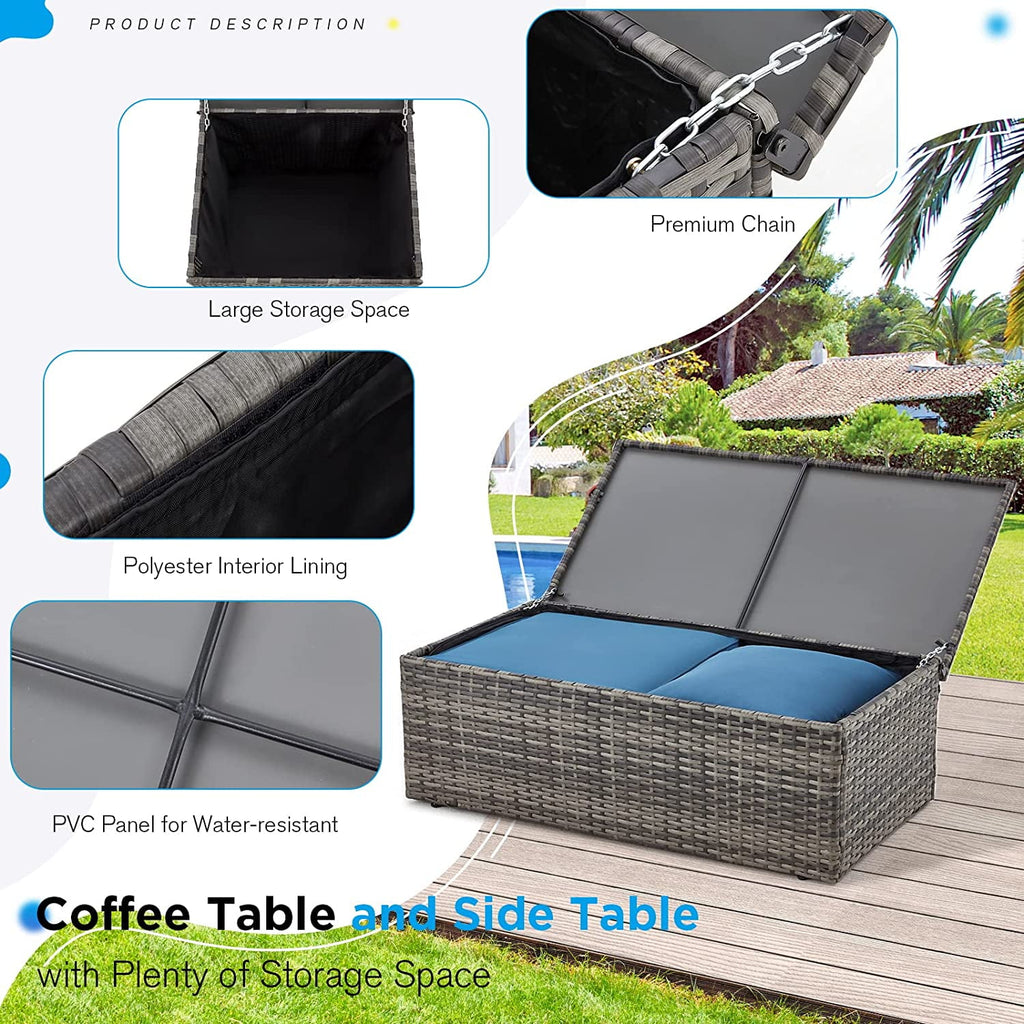 AECOJOY 6 Pieces Outdoor Furniture Set , Patio Rattan Wicker Sectional Sofa Conversation Set, Beige