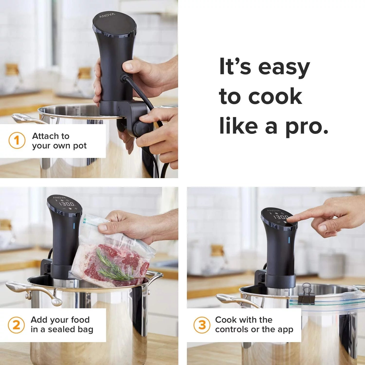 Anova Culinary AN500-US00 Sous Vide Precision Cooker (WiFi)  1000 Watts | Anova App Included  Black and Silver