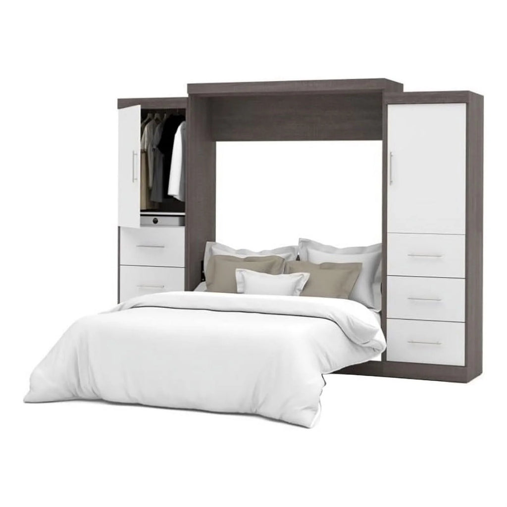 Atlin Designs 115" Engineered Wood Queen Wall Bed Kit in Bark Gray/White