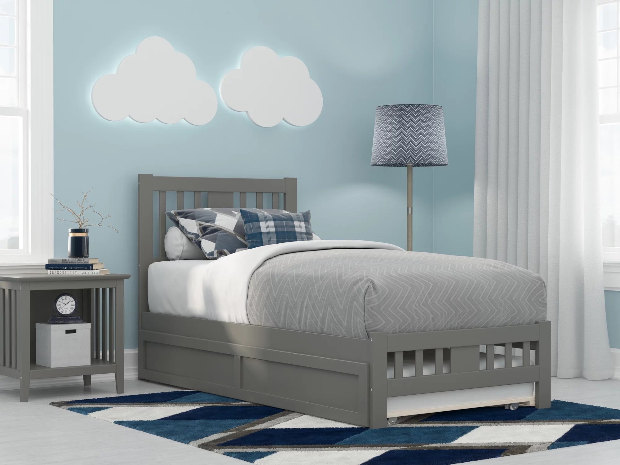 AFI Tahoe Twin Wood Platform Bed with Headboard Footboard & Twin Trundle, Grey