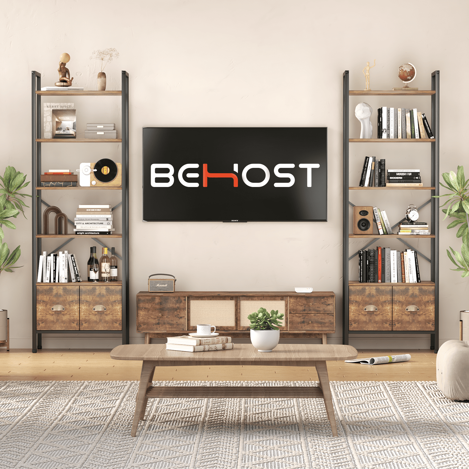 BEHOST Bookshelf with 6 Tiers, Tall Bookcase 70in with 2 Fabric Drawers, Wood Shelves for Home, Office, 1 Pack, Rustic Brown