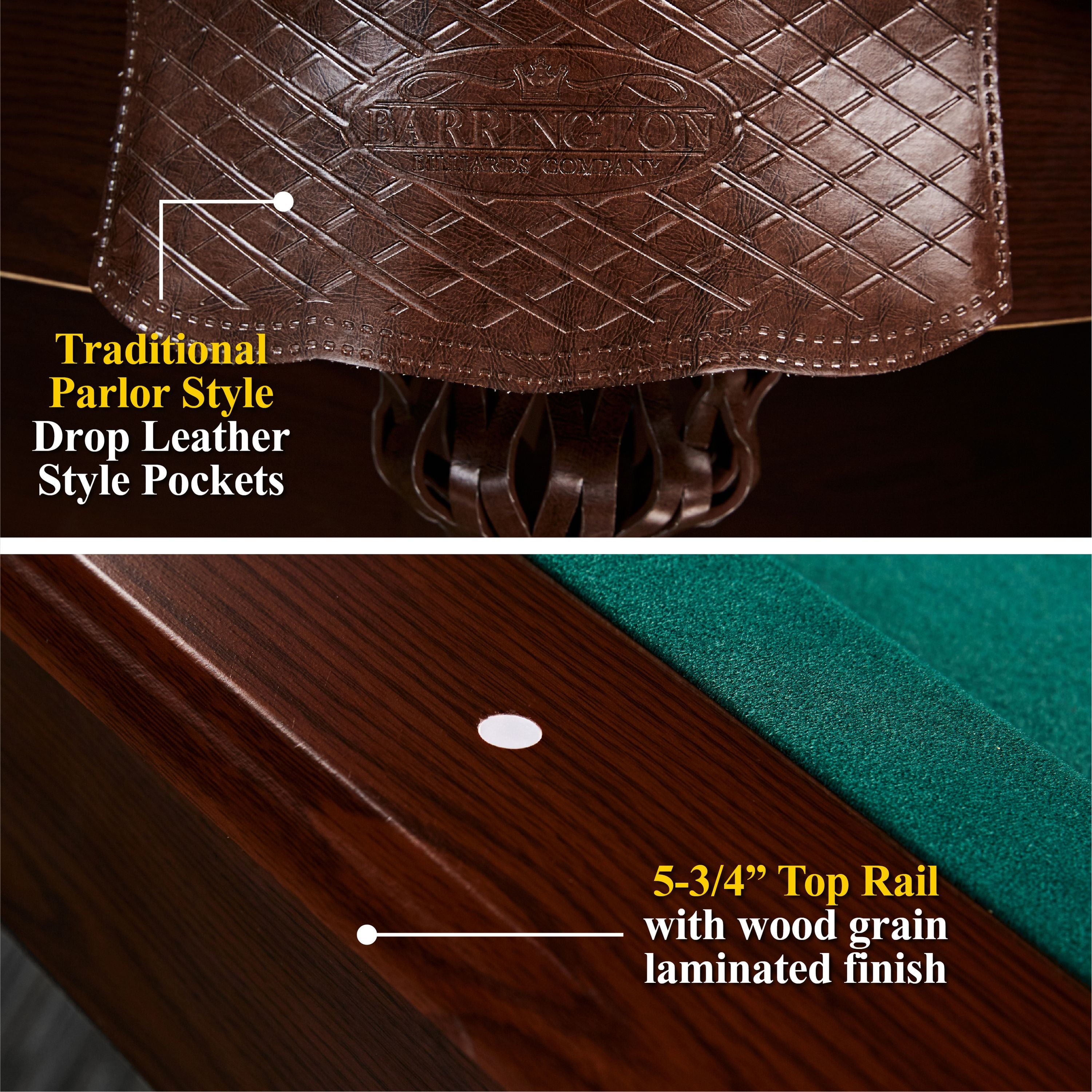 Barrington Billiards 90" Ball and Claw Leg Pool Table with Cue Rack, Dartboard Set, Burgundy, New