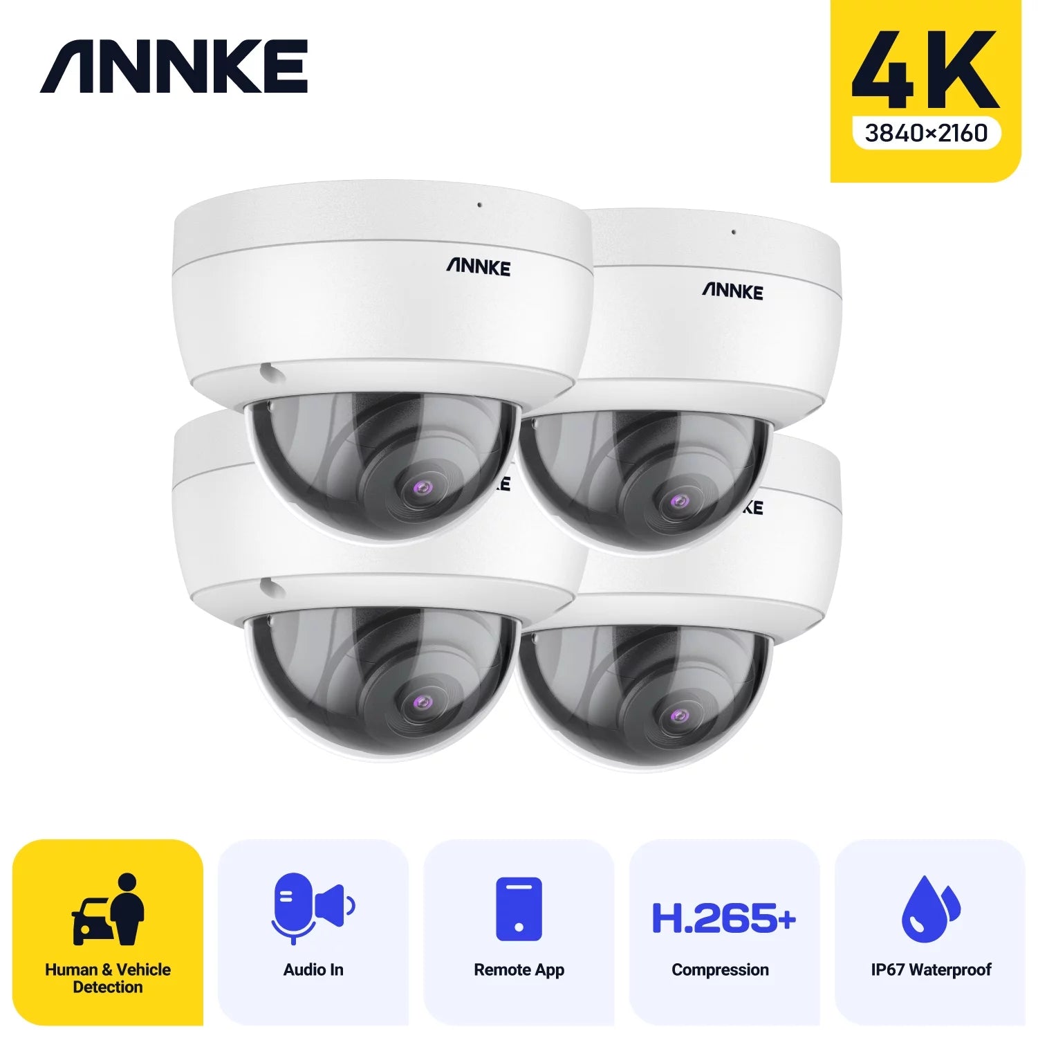 ANNKE 4PCS Ultra HD 8MP Poe Camera 4K Outdoor Indoor Weatherproof Security Network Dome EXIR Night Vision Email Alert CCTV Camera