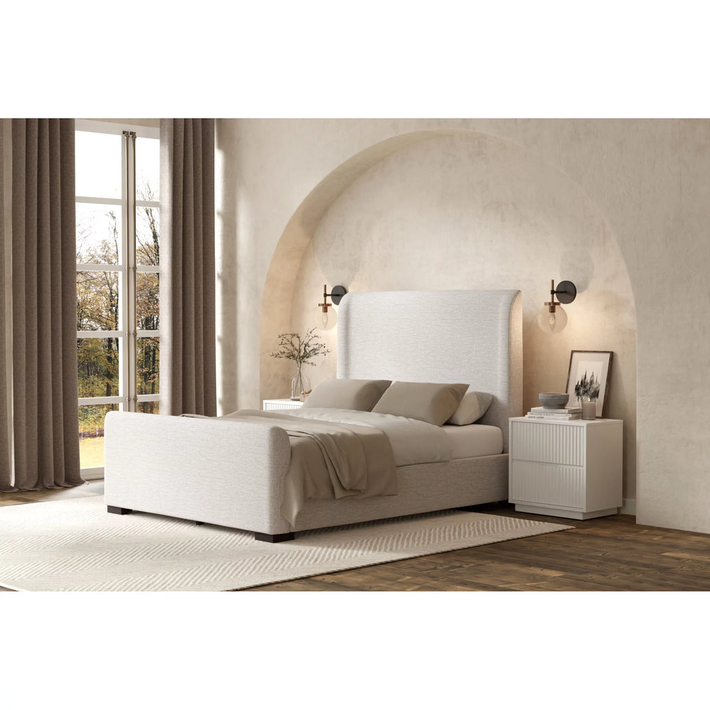Alpine Furniture Adele Upholstered Queen Platform Bed in Beige