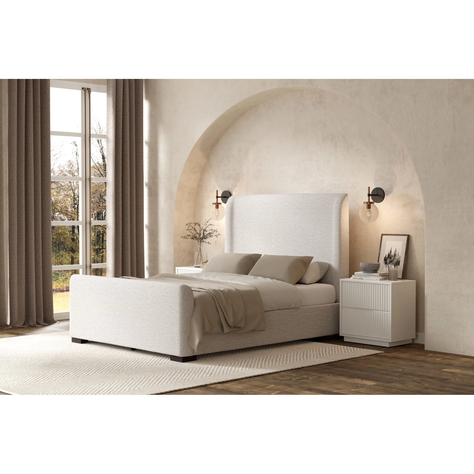 Alpine Furniture Adele Upholstered Queen Platform Bed in Beige
