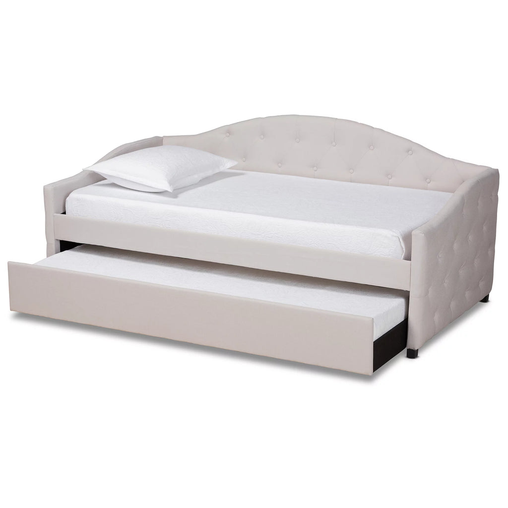 Baxton Studio Becker Transitional Upholstered with Trundle Daybed, Twin, Beige/Black