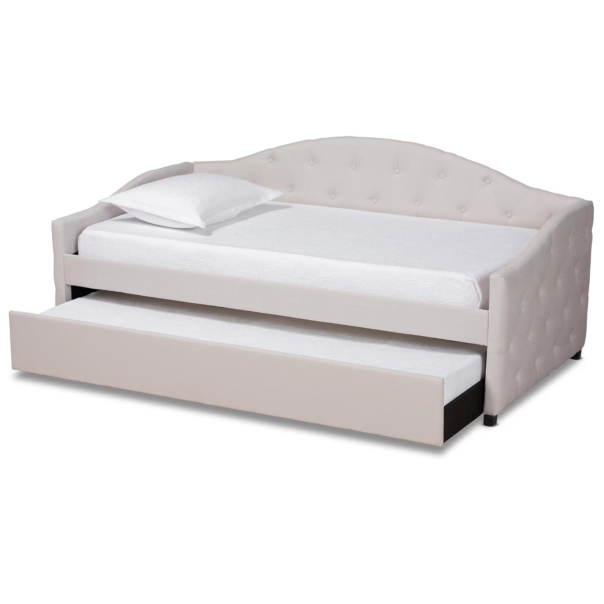 Baxton Studio Becker Transitional Upholstered with Trundle Daybed, Twin, Beige/Black