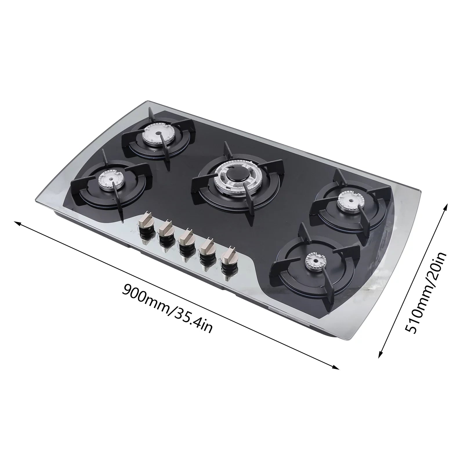 35 Inch Built-in Gas Cooktop 5 Burners Gas Stove Gas Hob Stovetop Stainless Steel Cooktop Cast Iron Grates, Black