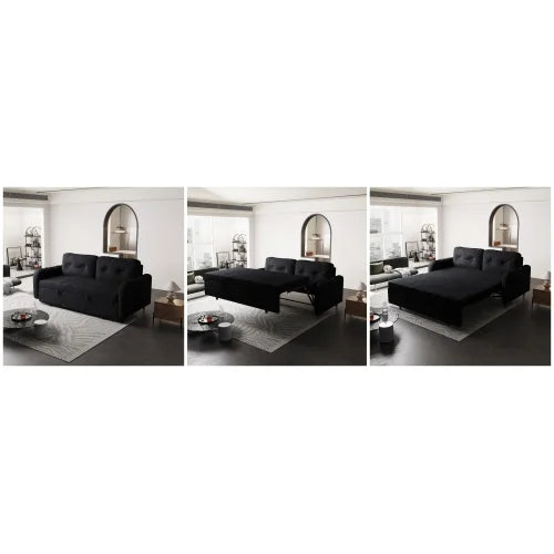 66.2" Sleep Sofa Bed Queen Size, Hydraulic System Pull Out Couch Bed, Sleeper Sofa  Loveseat with 2 Pillows, Modern Velvet Upholstered Couch for Living Room, Small Space, Apartment, Bedroom, Black