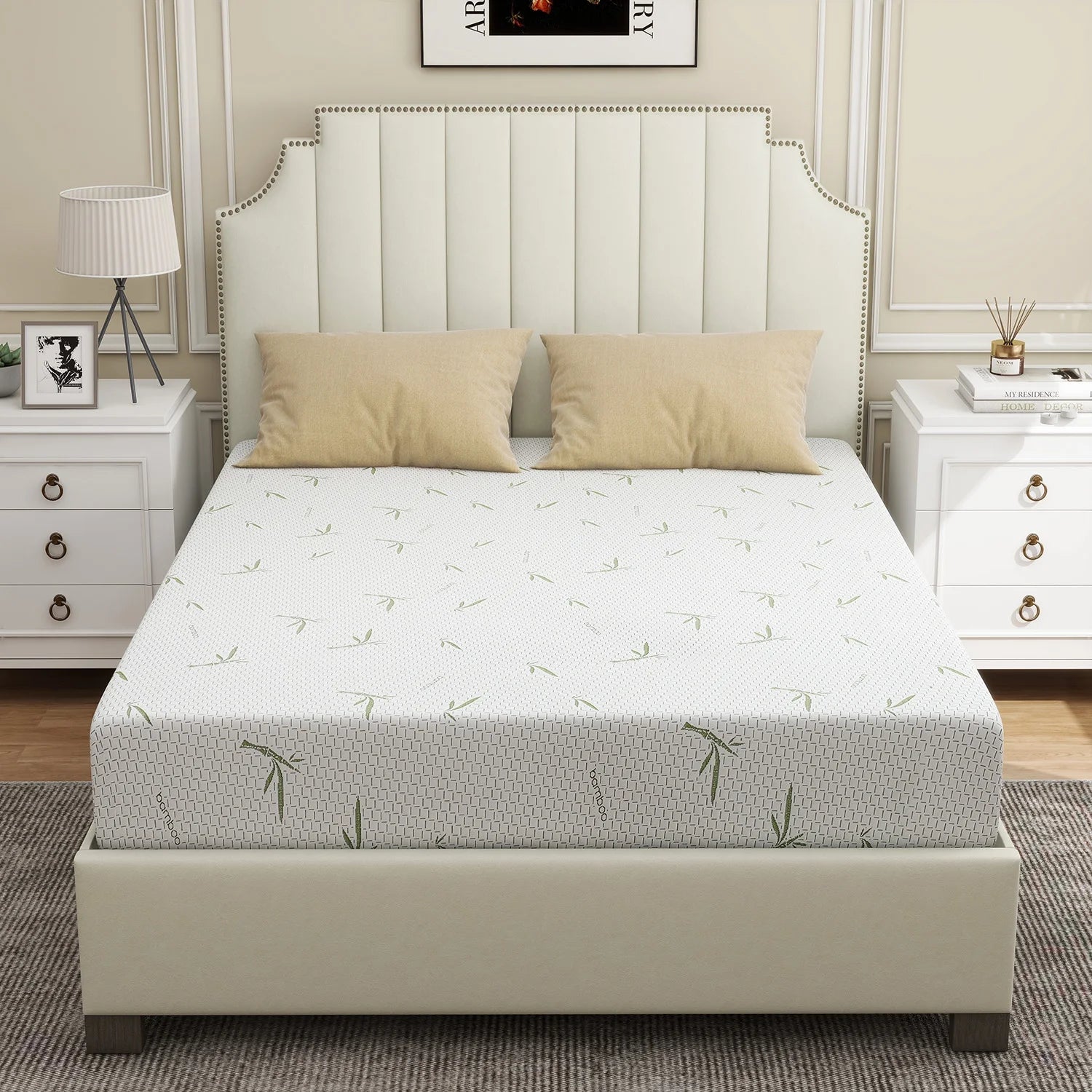 6'' Twin Size Memory Foam Mattress with Bamboo Pattern Cover Breathable Bed Mattress in a Box, CertiPUR-US, Made in USA