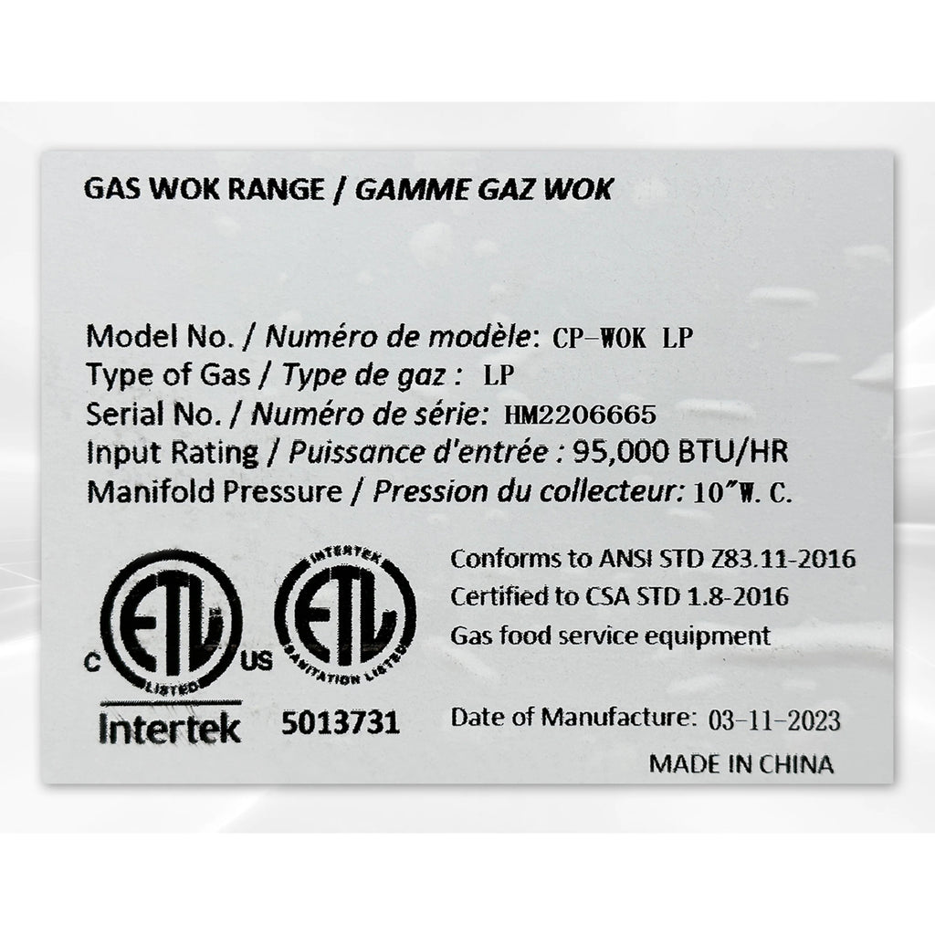 18 in. Commercial Heavy-duty 1 Jet Burner Chinese Wok Range CP-WOK Propane 95,000 BTU