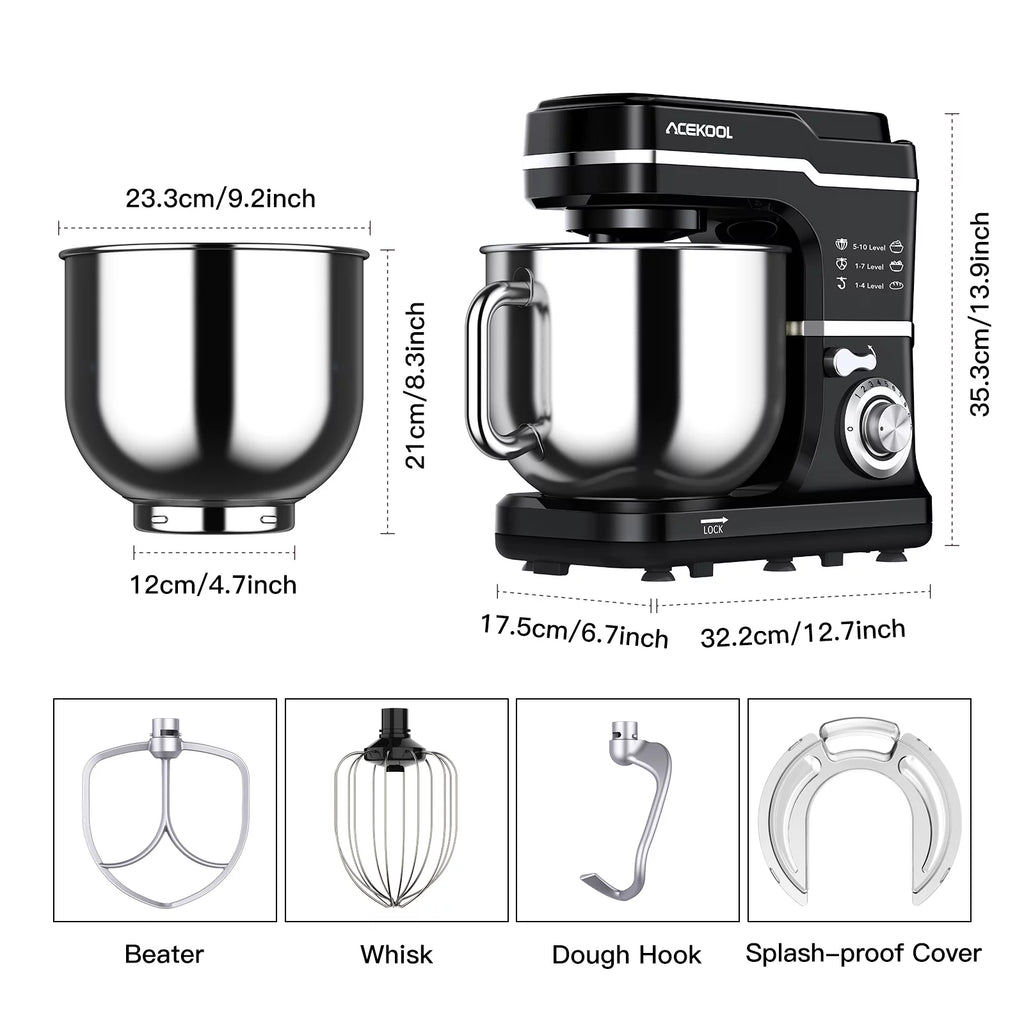 Acekool Stand Mixer, 7.5Qt 10 Speed 660W Tilt Head Electric Food Mixer