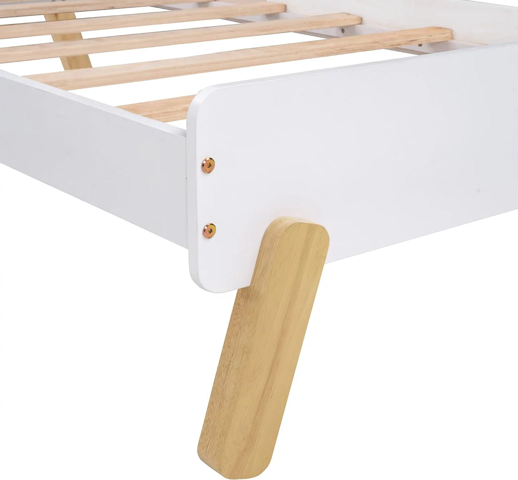 Bed Frame, Cute Platform Bed With Curved Headboard And Shelf Behind, Solid Wood Bed For Kids Teens Adults Girls Boys, No Box Spring Needed ( Size, White)