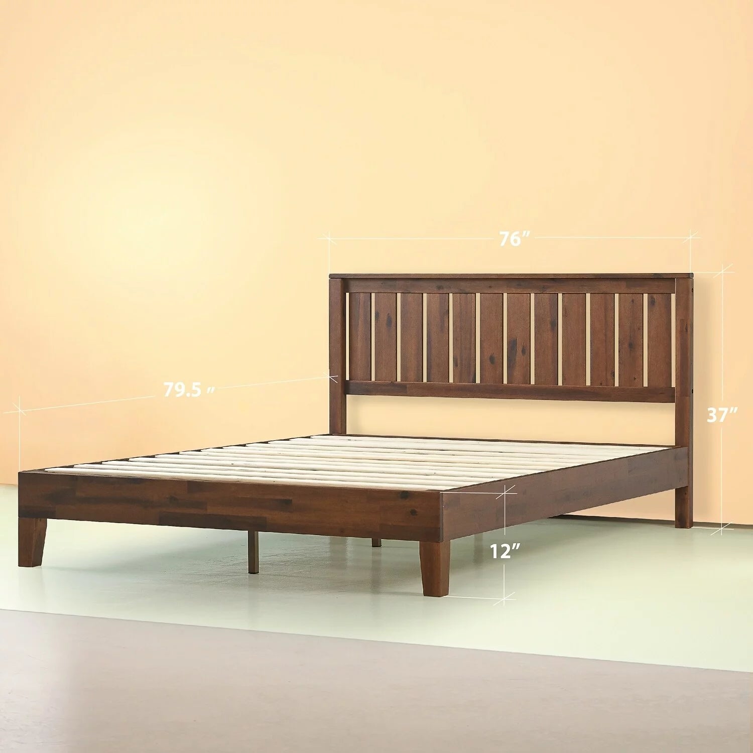 Antique Espresso Solid Wood Platform Bed with Headboard