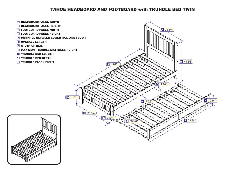 AFI Tahoe Twin Wood Platform Bed with Headboard Footboard & Twin Trundle, Grey