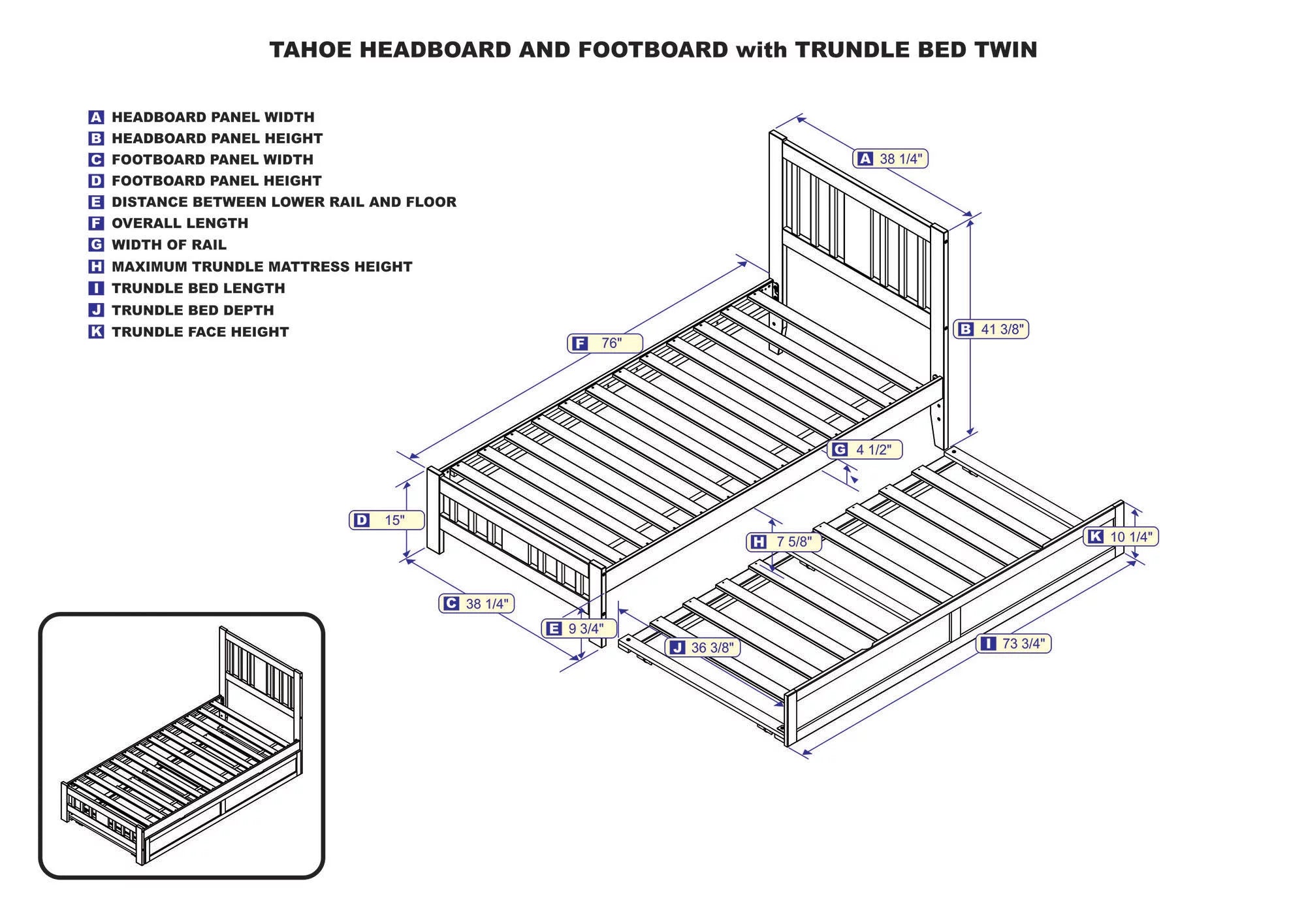 AFI Tahoe Twin Wood Platform Bed with Headboard Footboard & Twin Trundle, Grey
